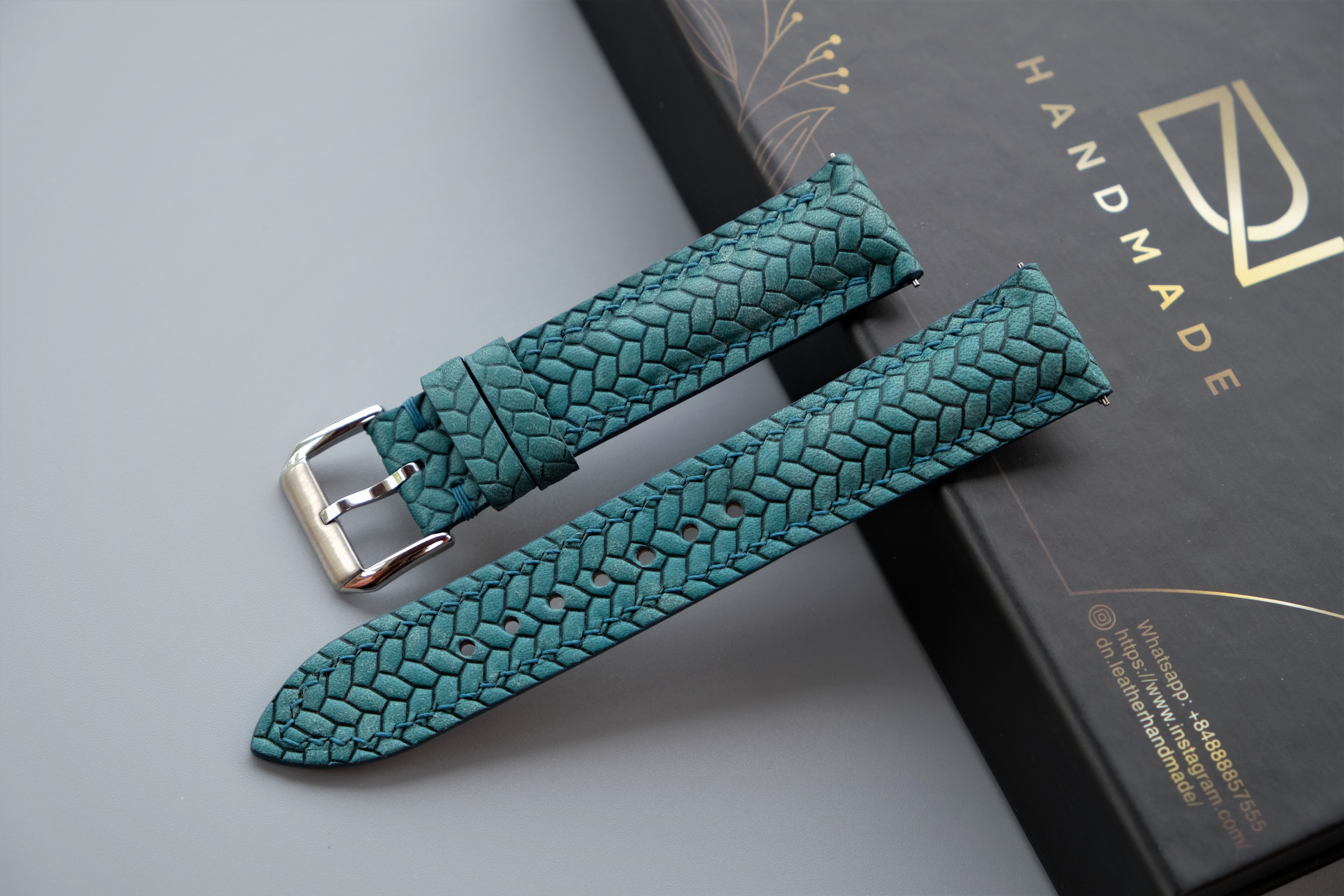 Turquoise Maya Leather Watch Strap – Custom Sizes 10mm to 26mm
