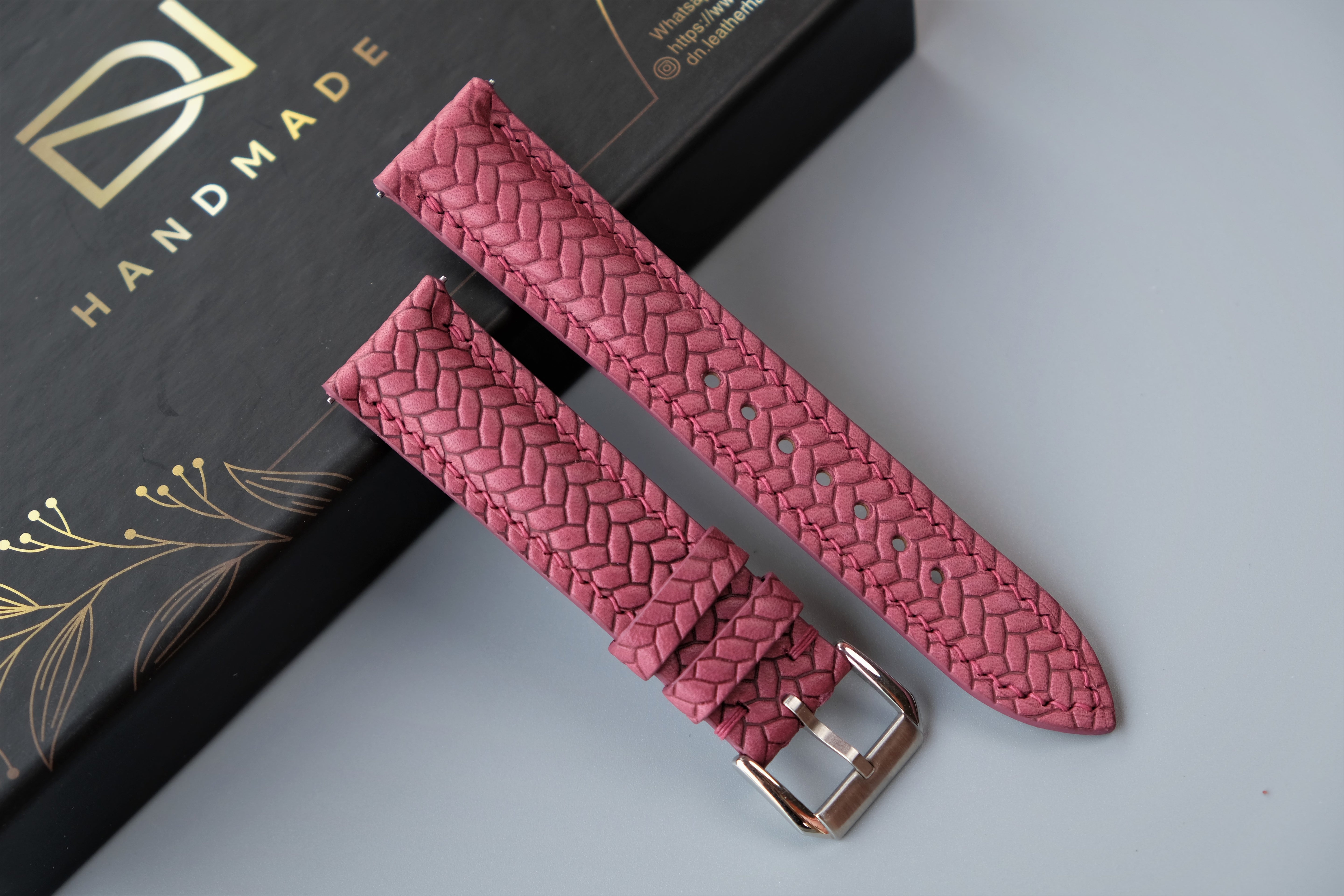 Light Burgundy Maya Leather Watch Strap – Custom Sizes 10mm to 26mm
