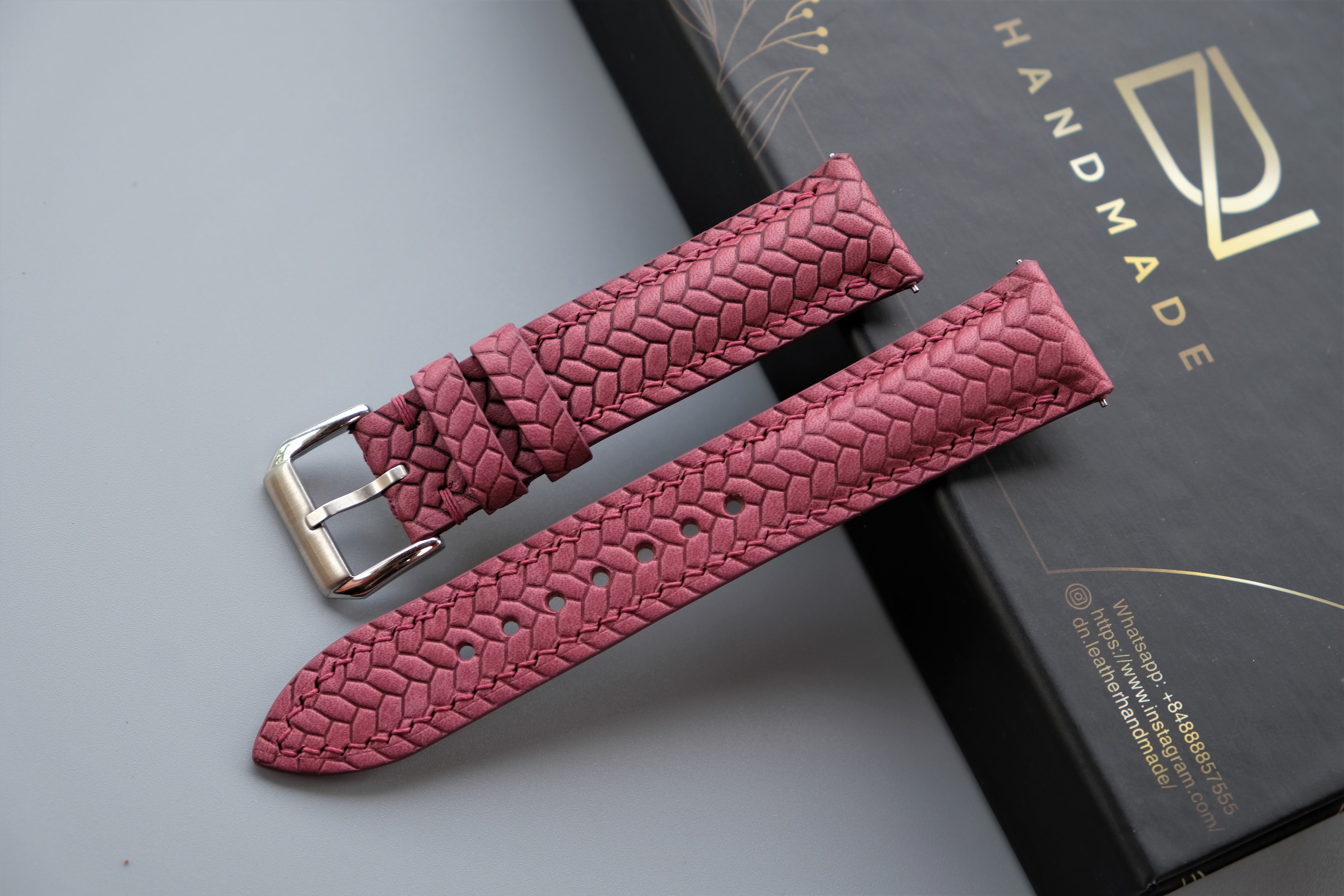 Light Burgundy Maya Leather Watch Strap – Custom Sizes 10mm to 26mm