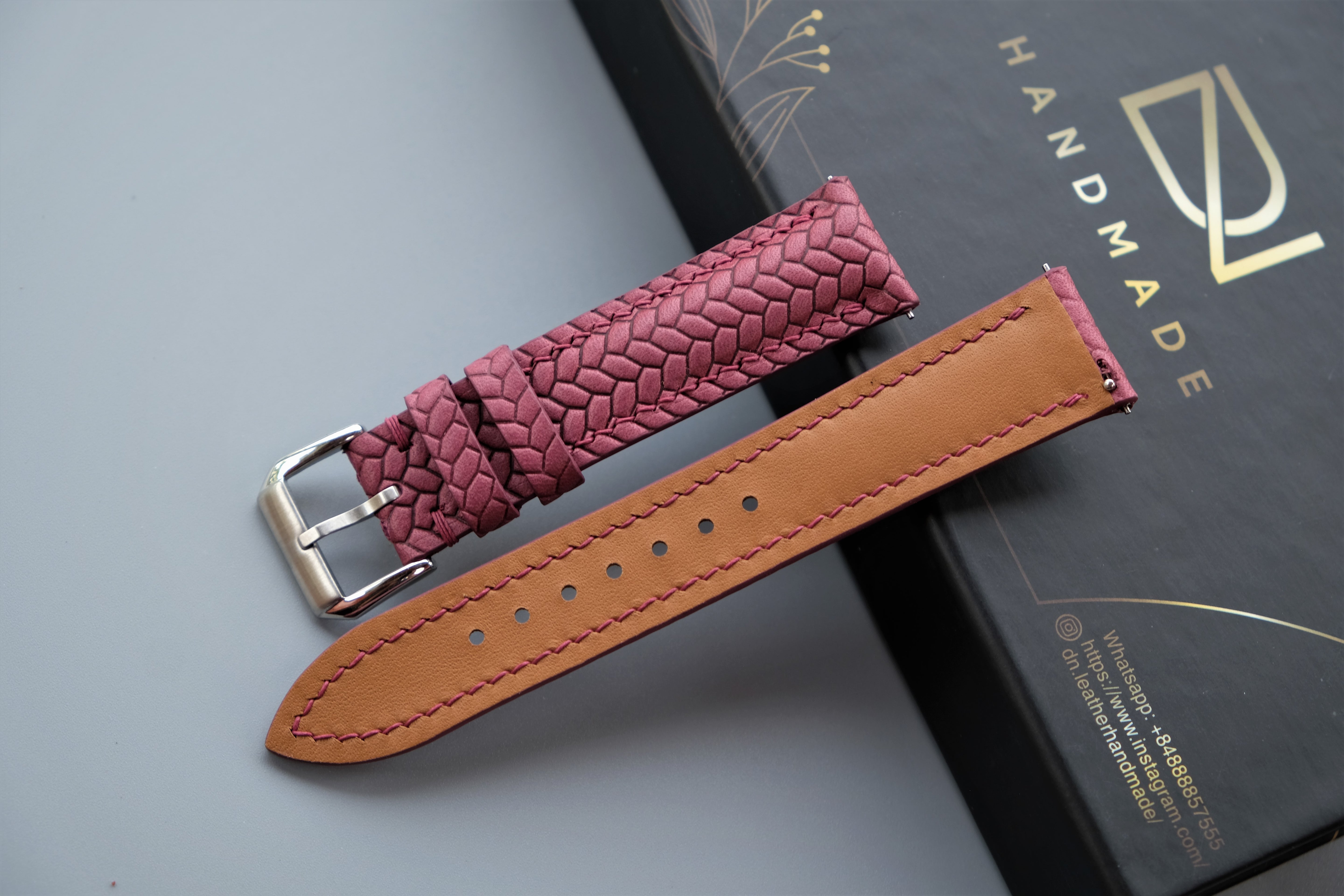 Light Burgundy Maya Leather Watch Strap – Custom Sizes 10mm to 26mm