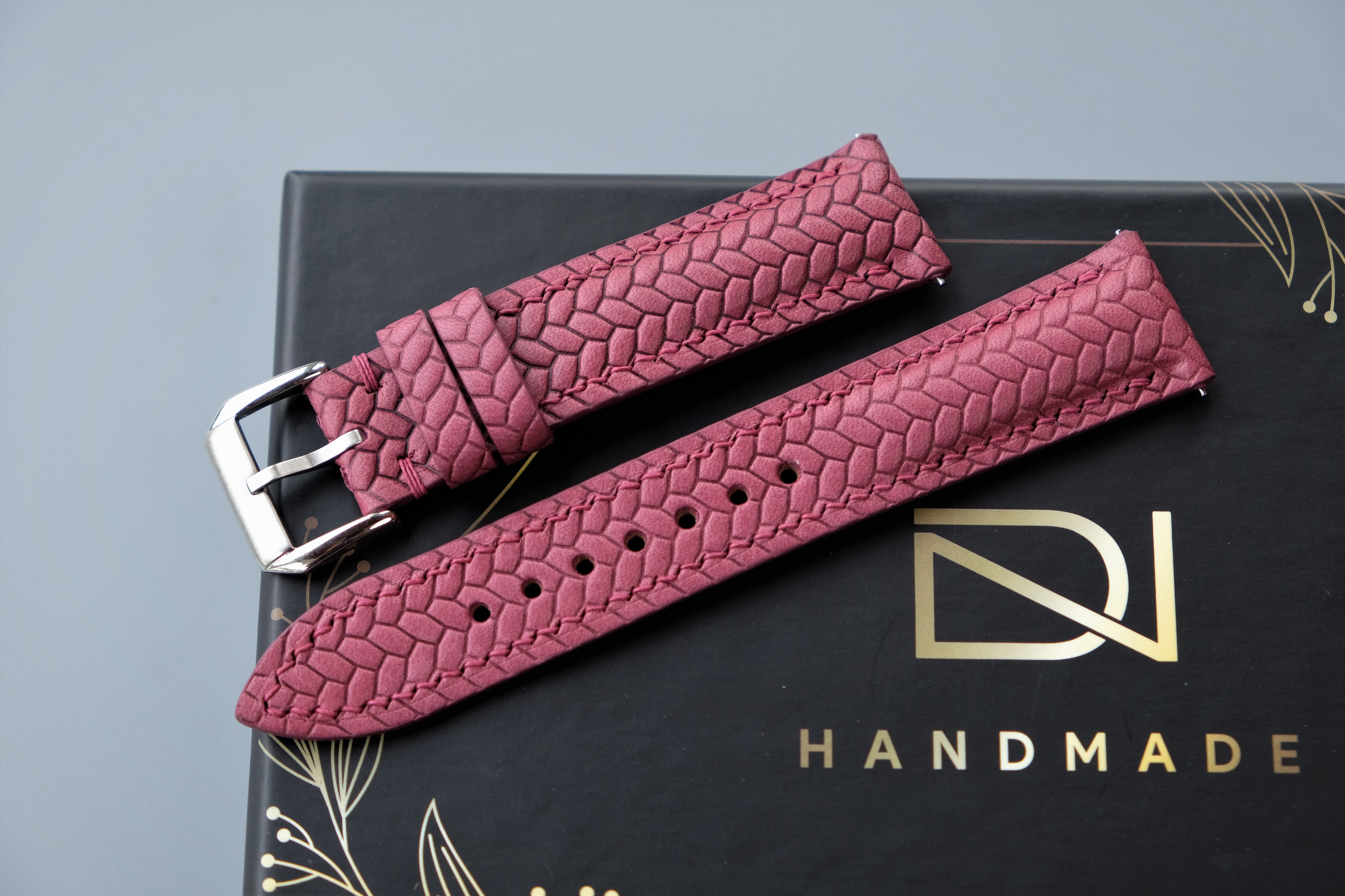 Light Burgundy Maya Leather Watch Strap – Custom Sizes 10mm to 26mm