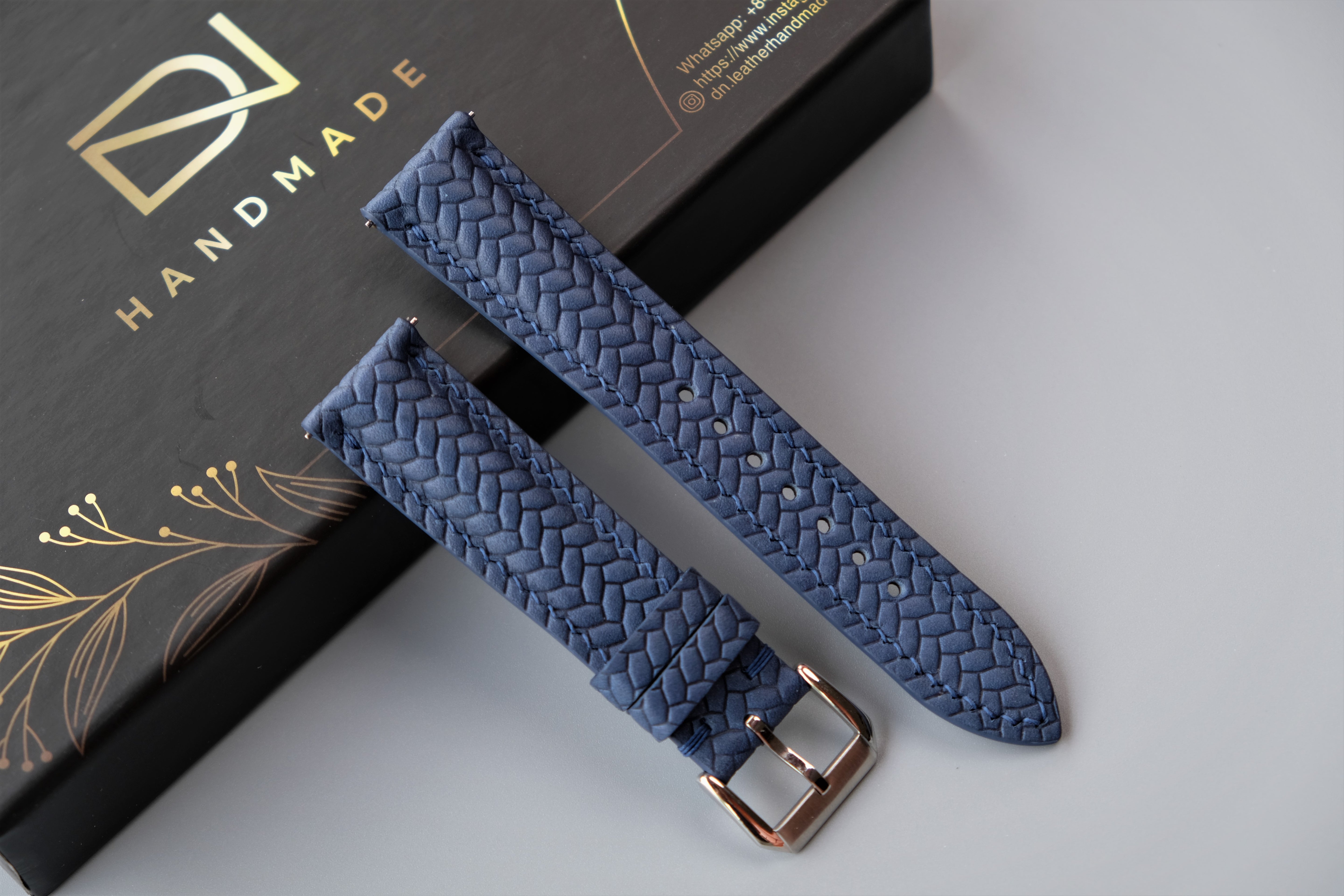 Navy Blue Maya Leather Watch Strap – Custom Sizes 10mm to 26mm