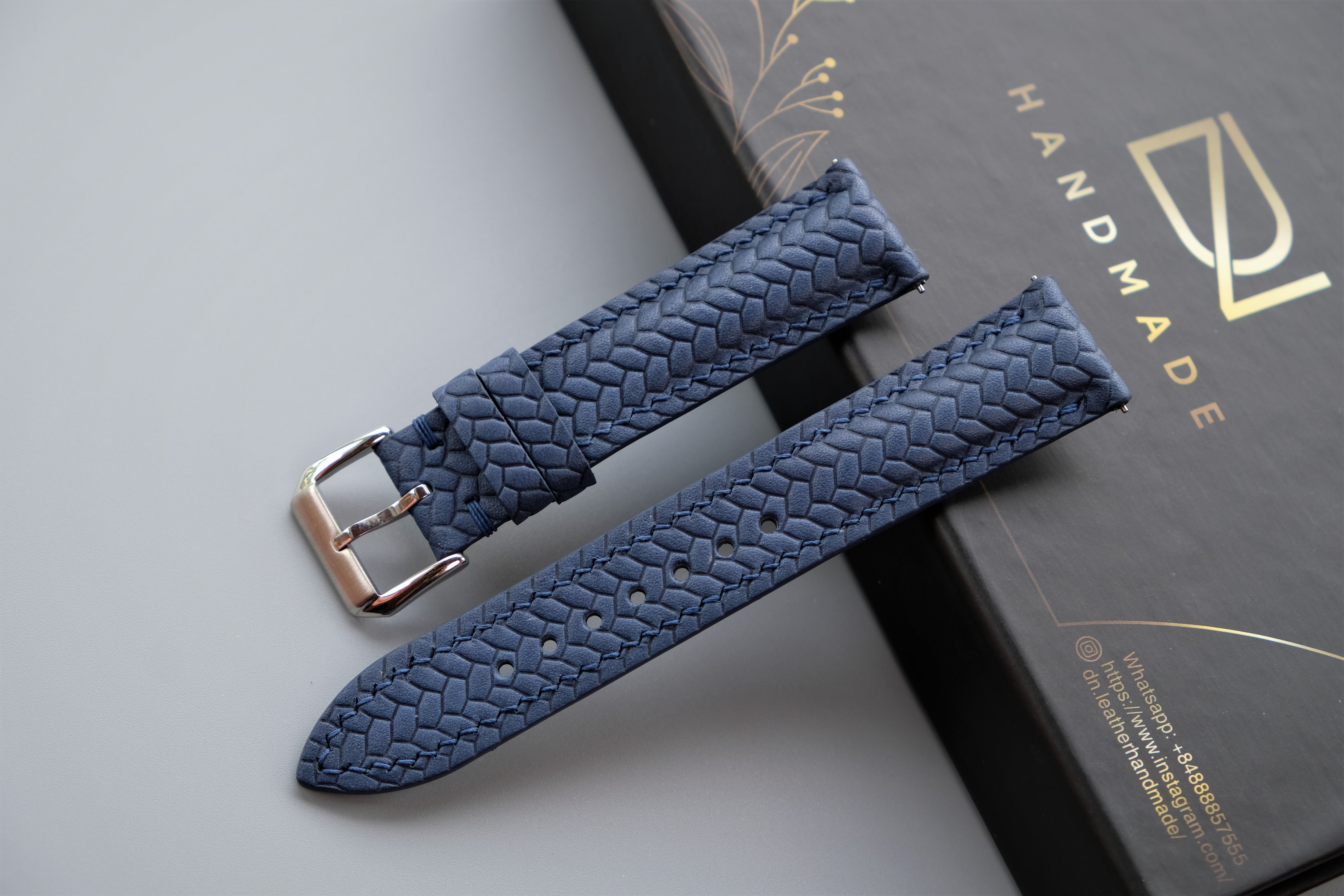 Navy Blue Maya Leather Watch Strap – Custom Sizes 10mm to 26mm