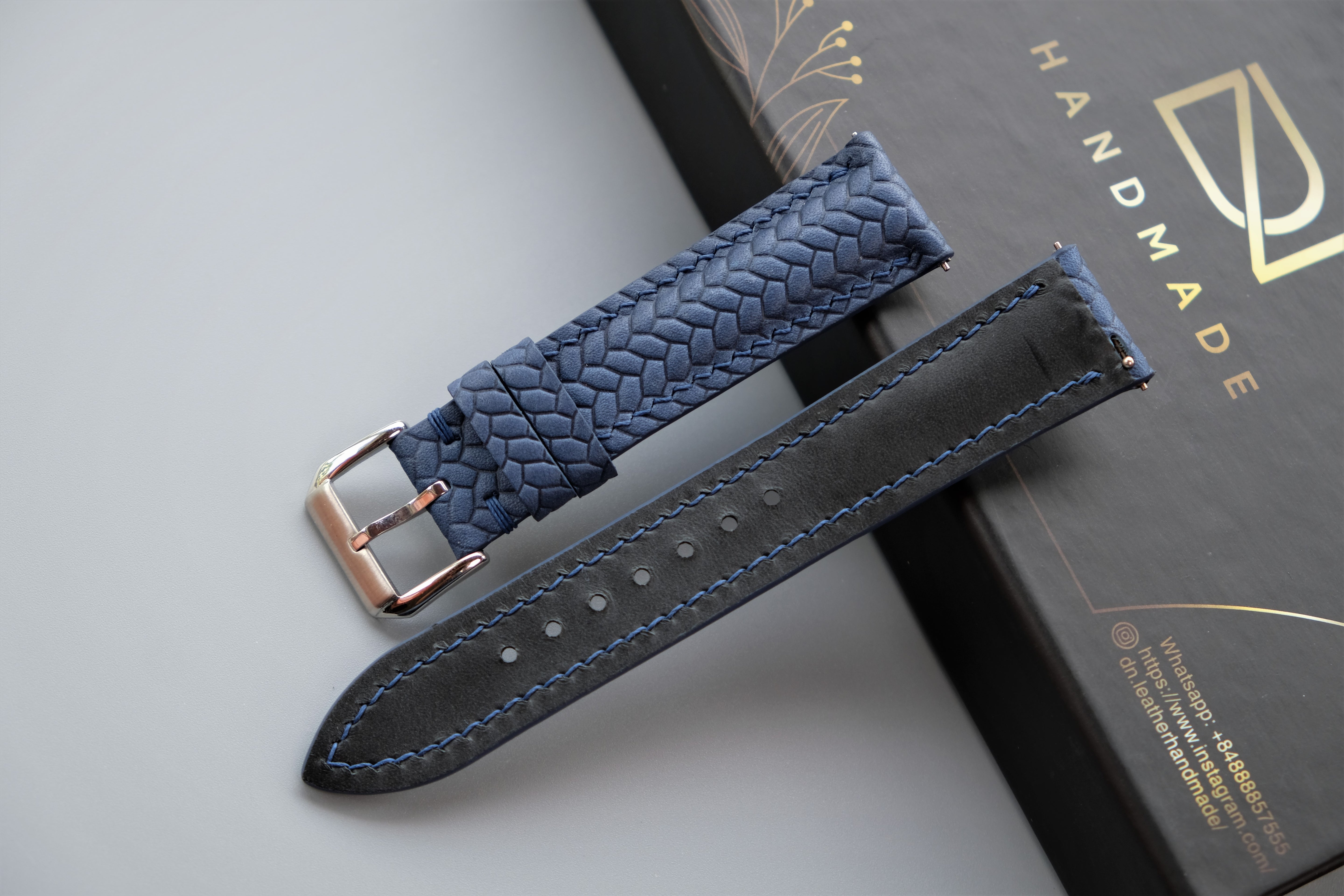 Navy Blue Maya Leather Watch Strap – Custom Sizes 10mm to 26mm