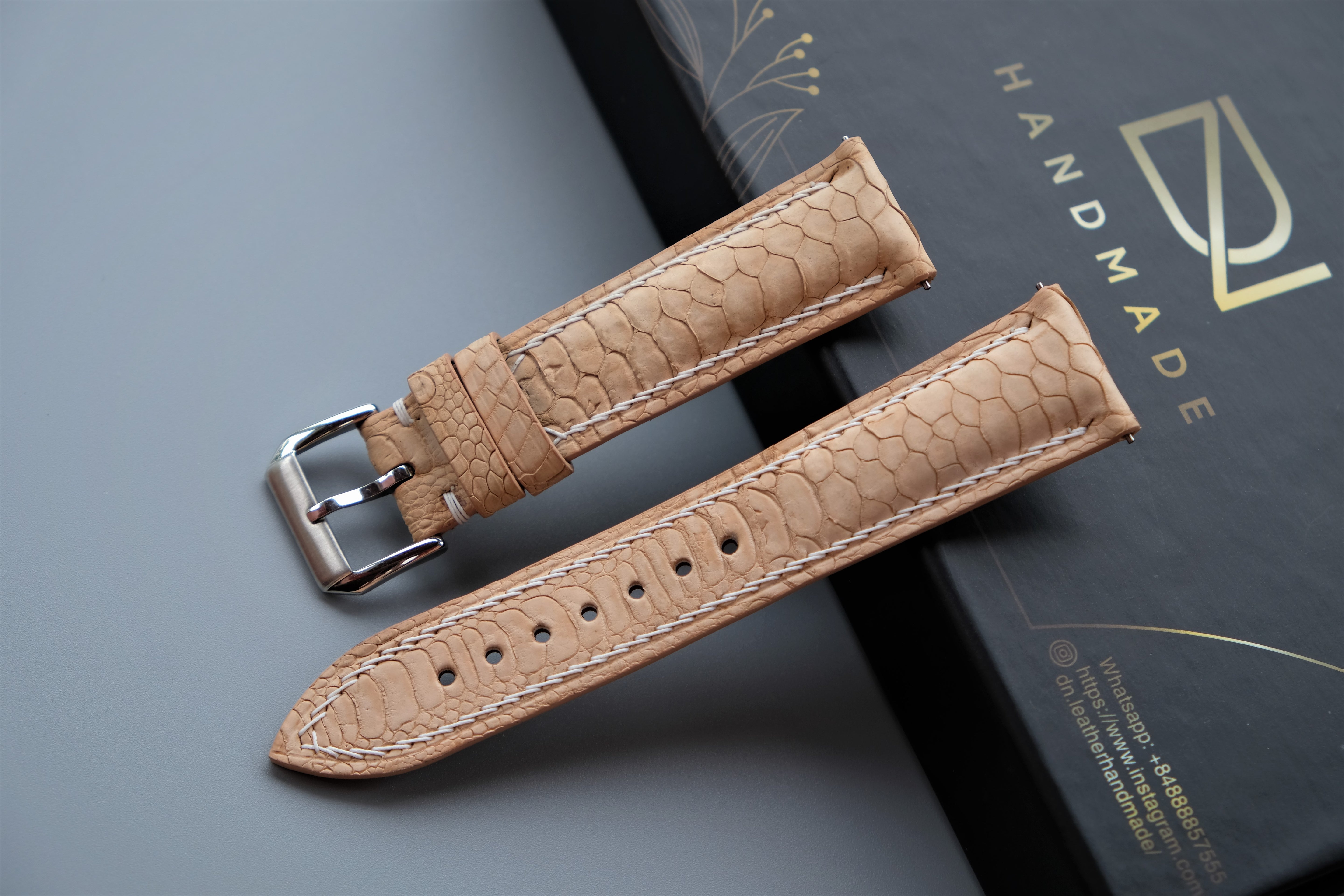 Beige Chicken feet Leather Watch Strap – Custom Sizes 10mm to 26mm