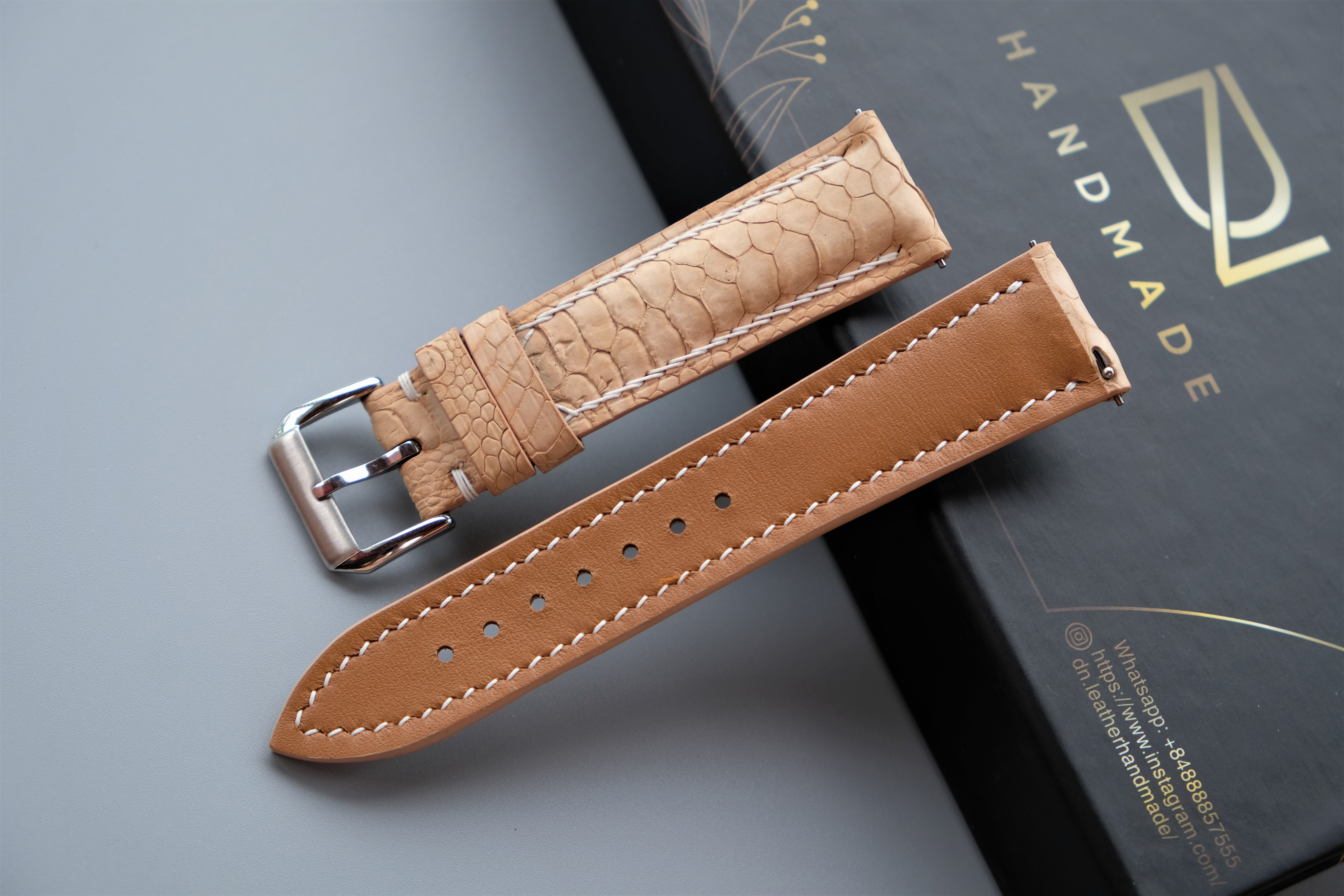 Beige Chicken feet Leather Watch Strap – Custom Sizes 10mm to 26mm