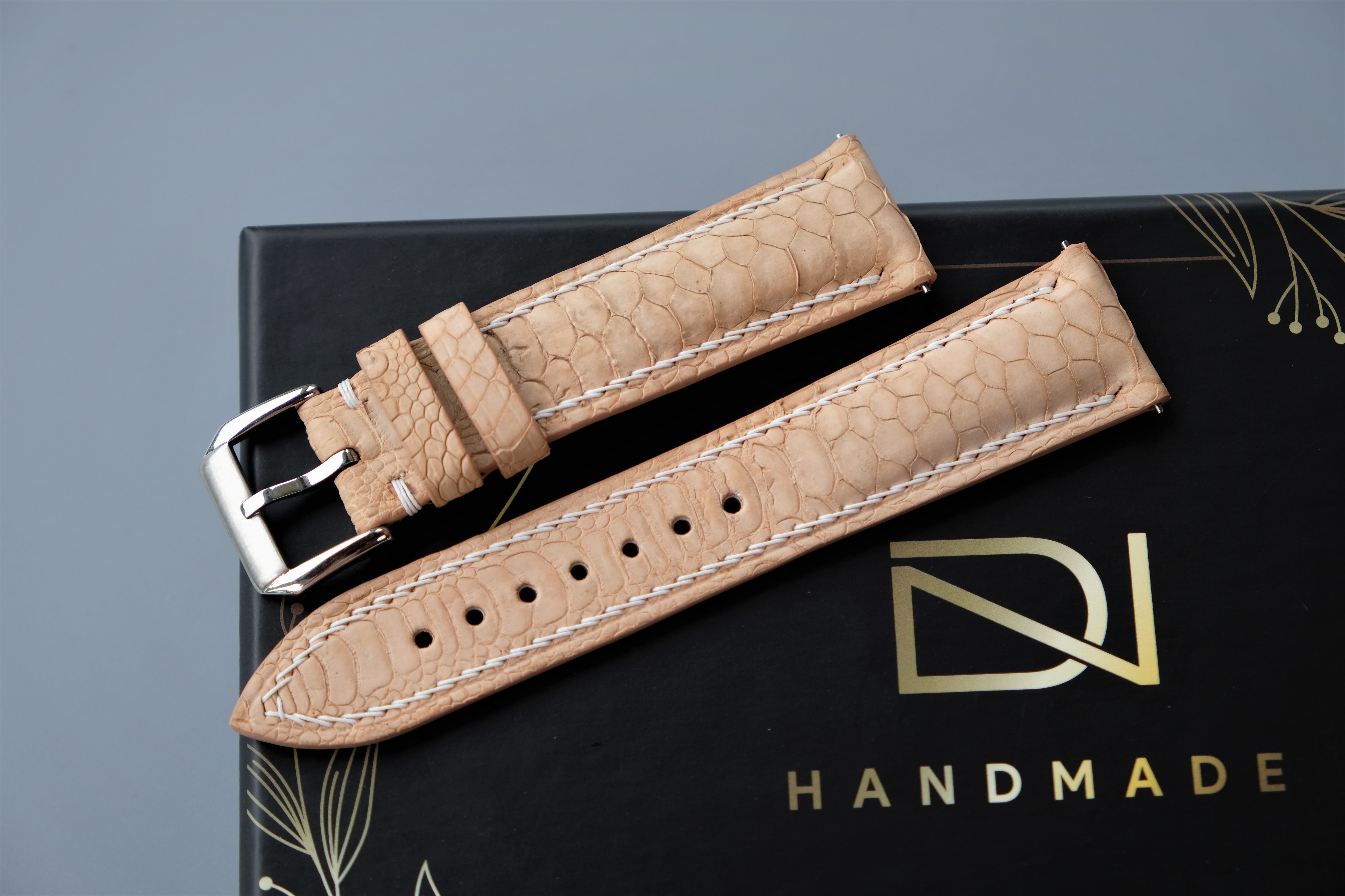 Beige Chicken feet Leather Watch Strap – Custom Sizes 10mm to 26mm