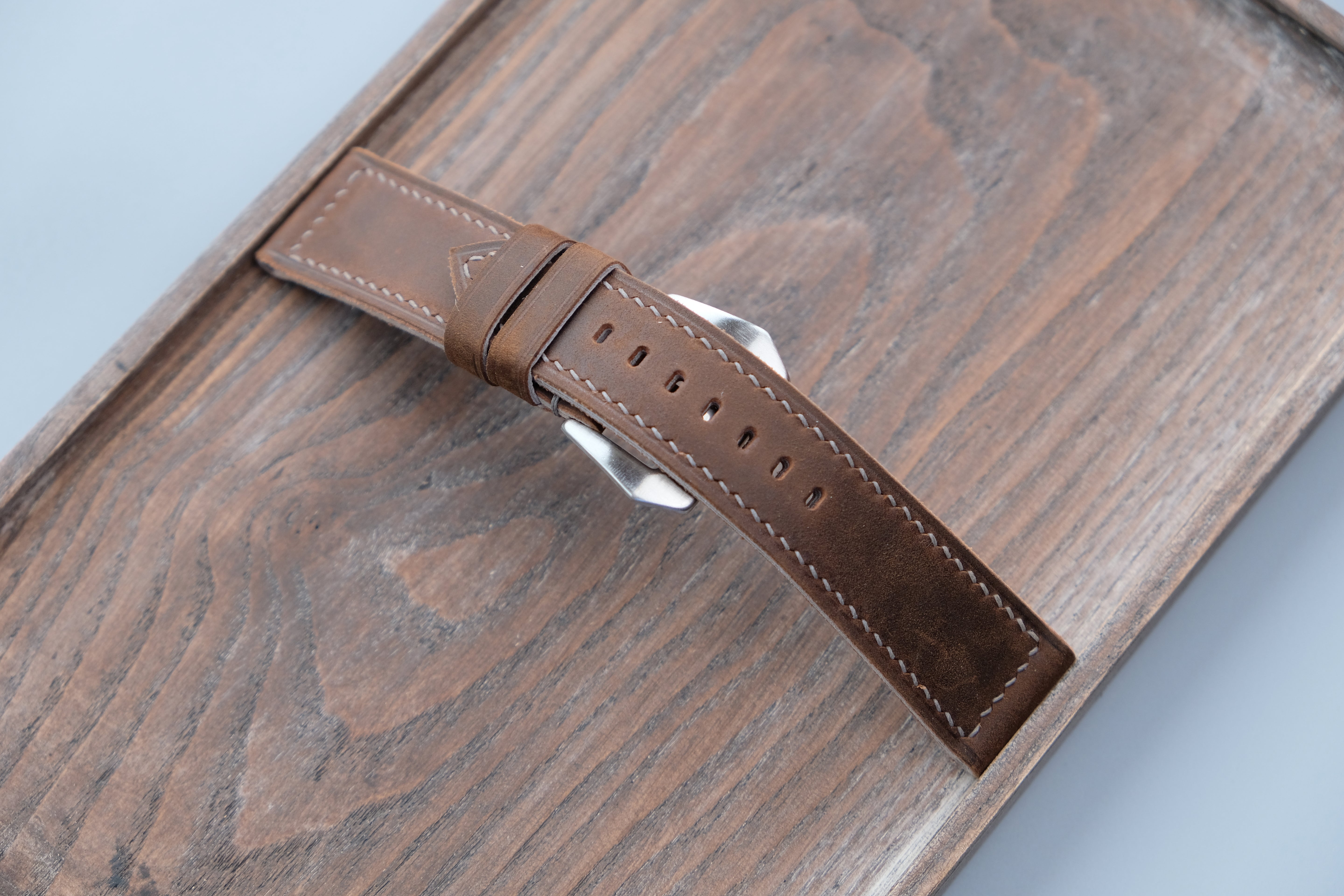 Vintage Brown Leather Watch Strap, Custom Sizes 26mm–22mm, Fits Panerai Style Watches