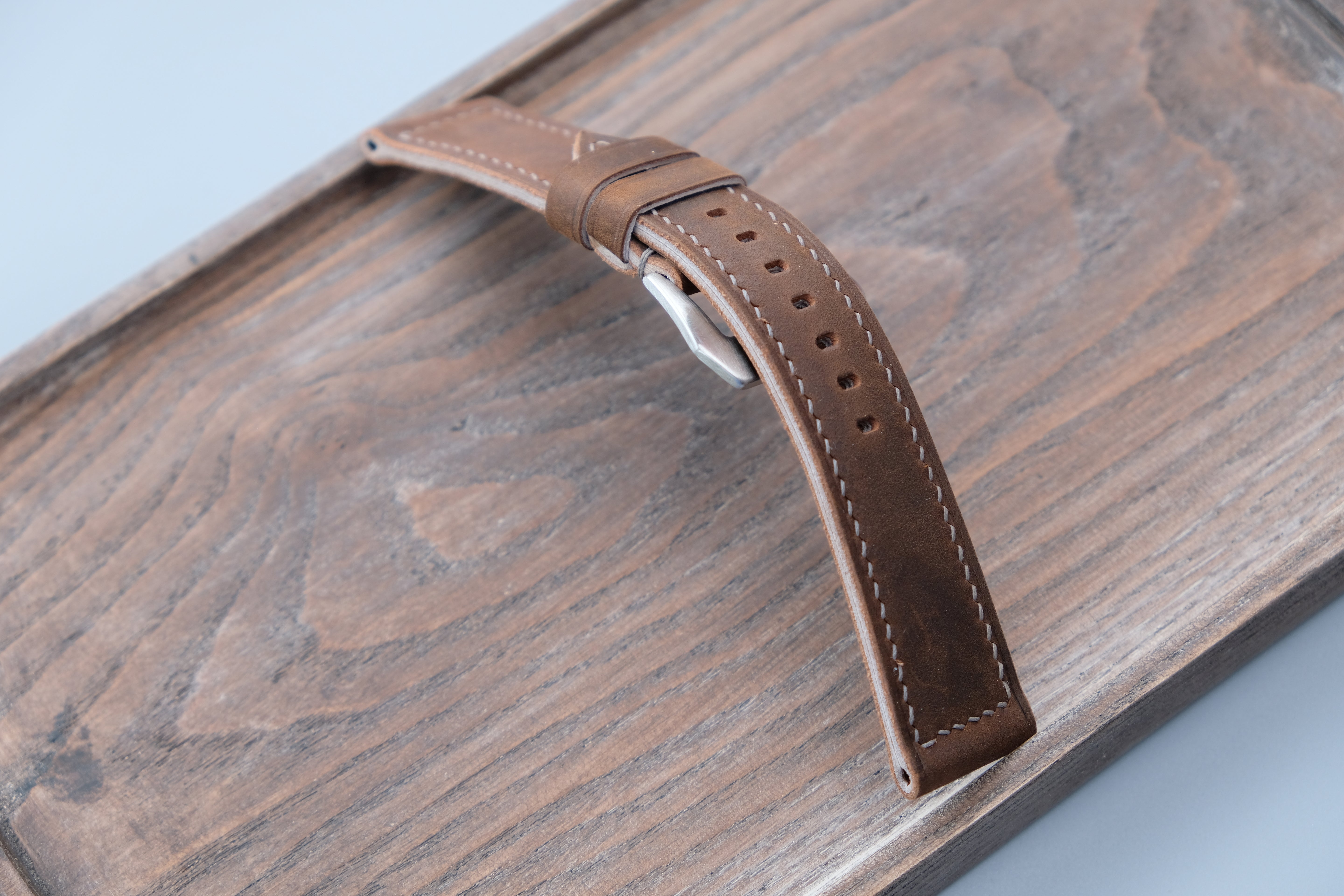Vintage Brown Leather Watch Strap, Custom Sizes 26mm–22mm, Fits Panerai Style Watches
