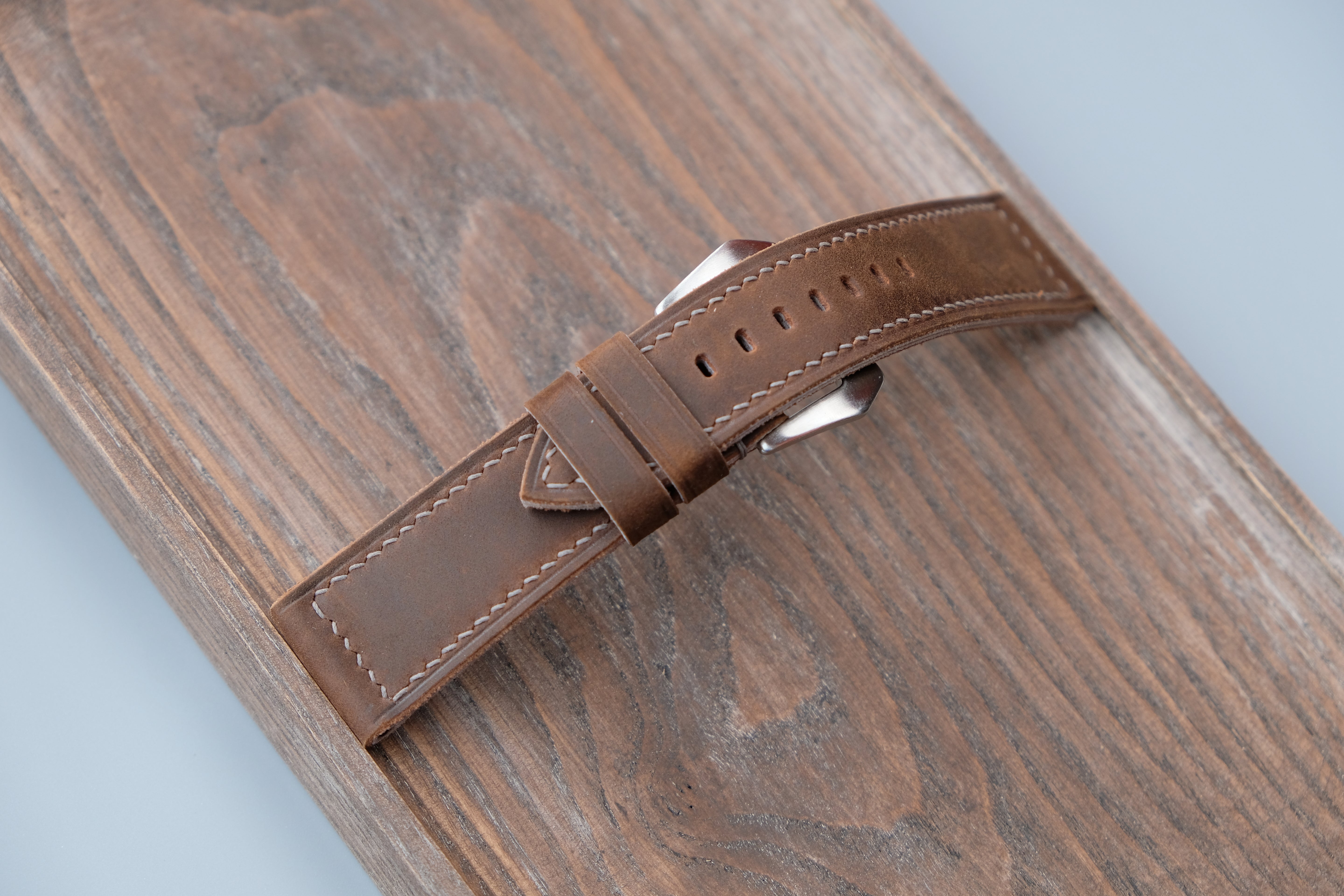 Vintage Brown Leather Watch Strap, Custom Sizes 26mm–22mm, Fits Panerai Style Watches
