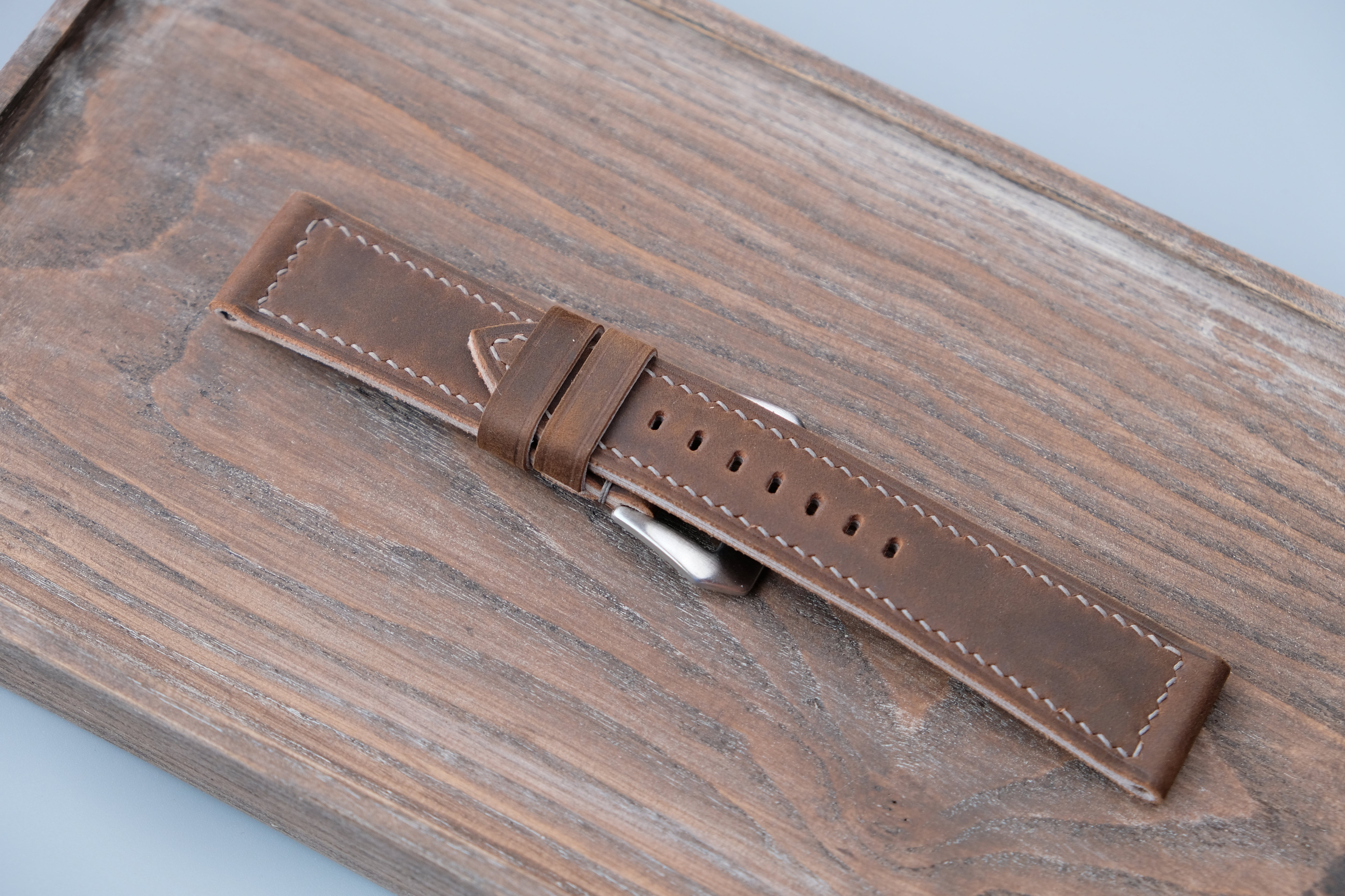 Vintage Brown Leather Watch Strap, Custom Sizes 26mm–22mm, Fits Panerai Style Watches