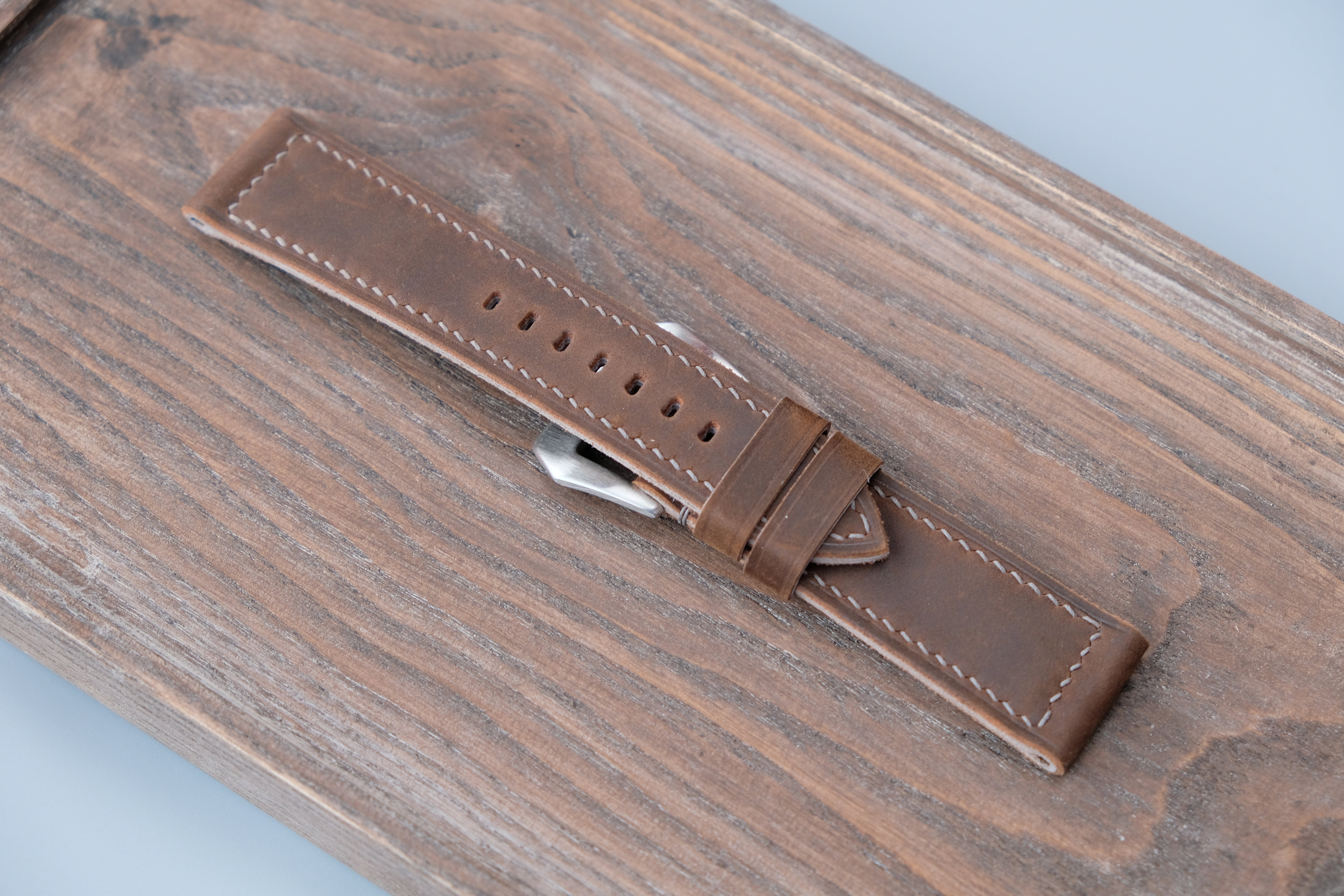 Vintage Brown Leather Watch Strap, Custom Sizes 26mm–22mm, Fits Panerai Style Watches