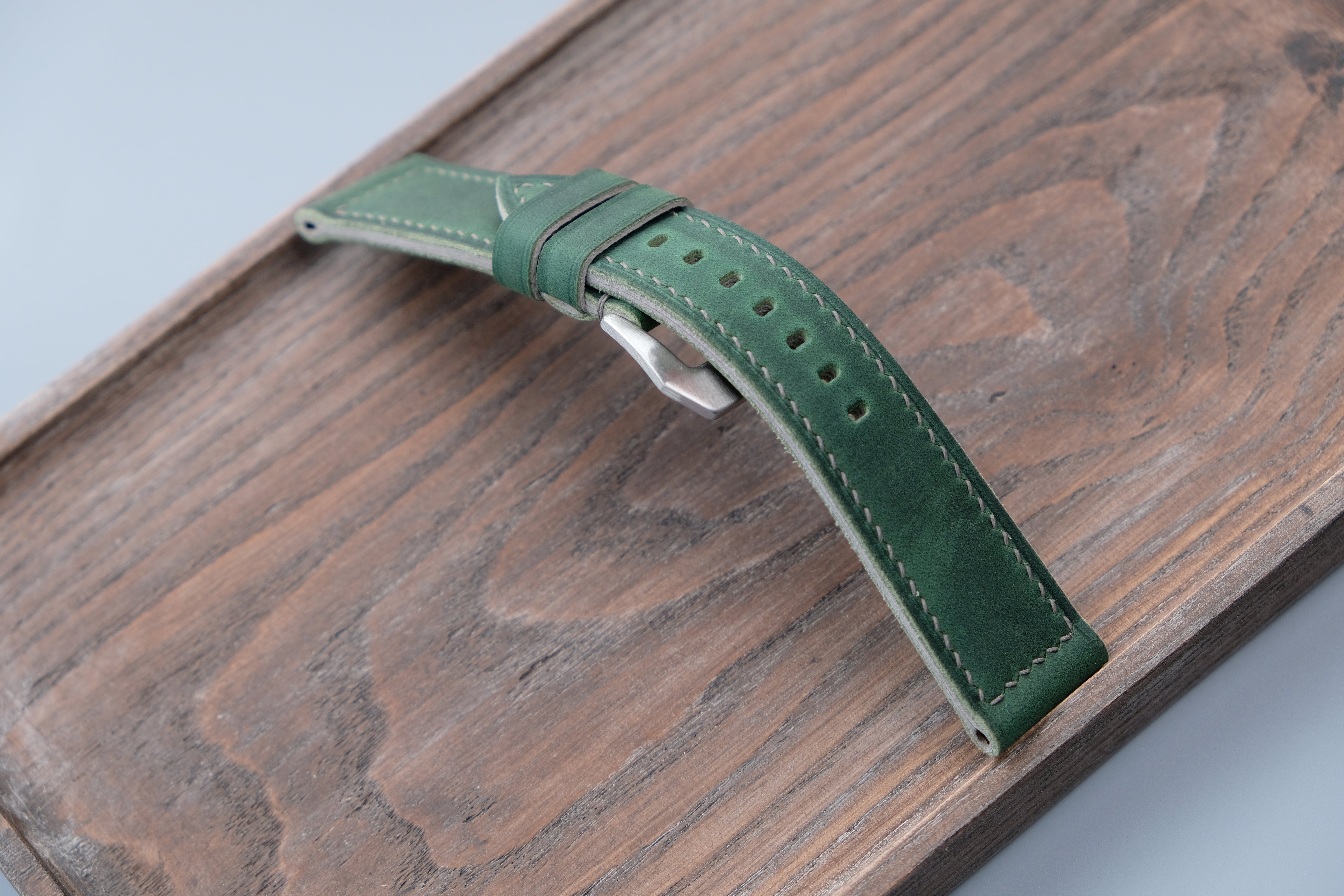 Vintage Dark Green Leather Watch Strap, Custom Sizes 26mm–22mm, Fits Panerai Style Watches