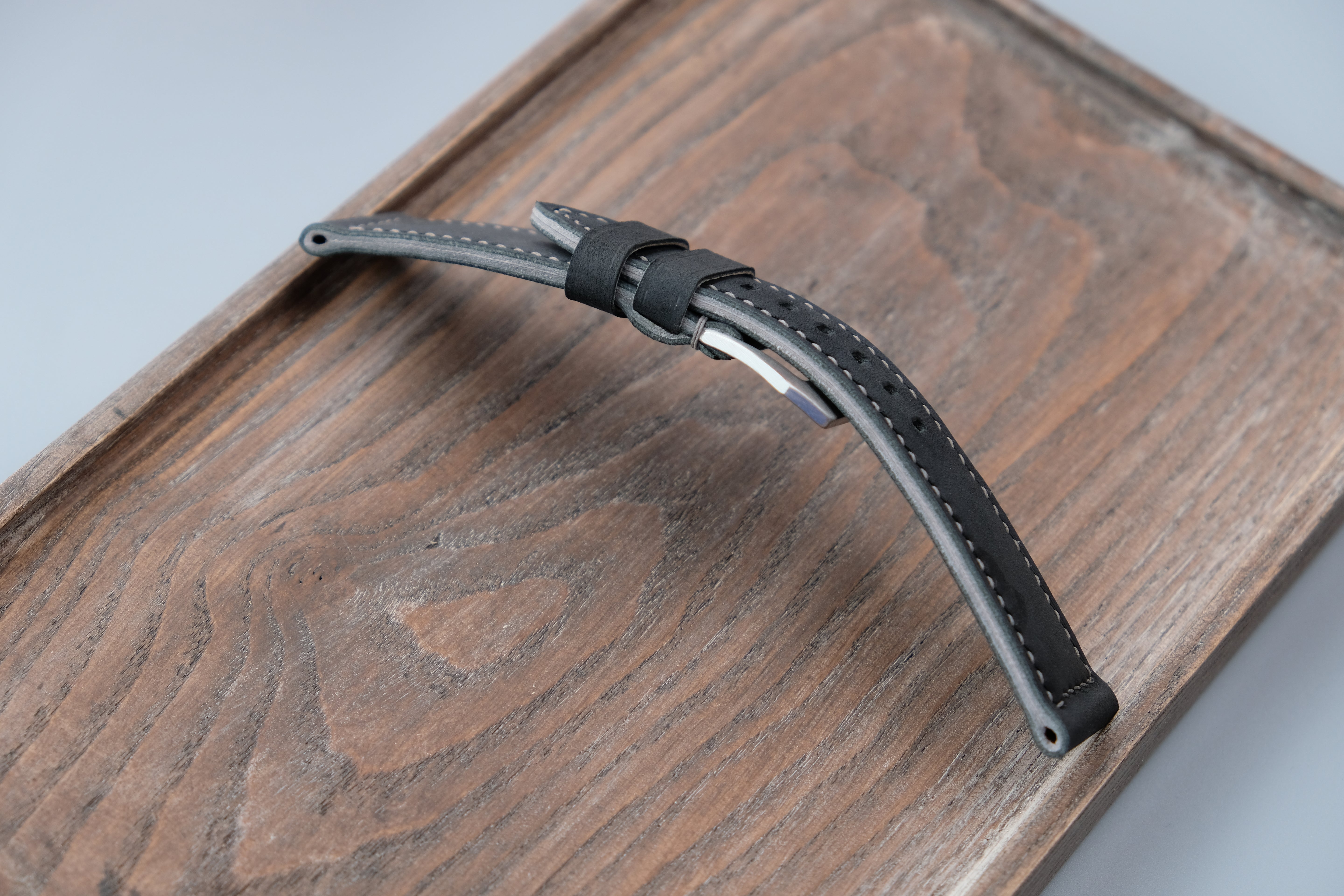 Vintage Black Leather Watch Strap, Custom Sizes 26mm–22mm, Fits Panerai Style Watches