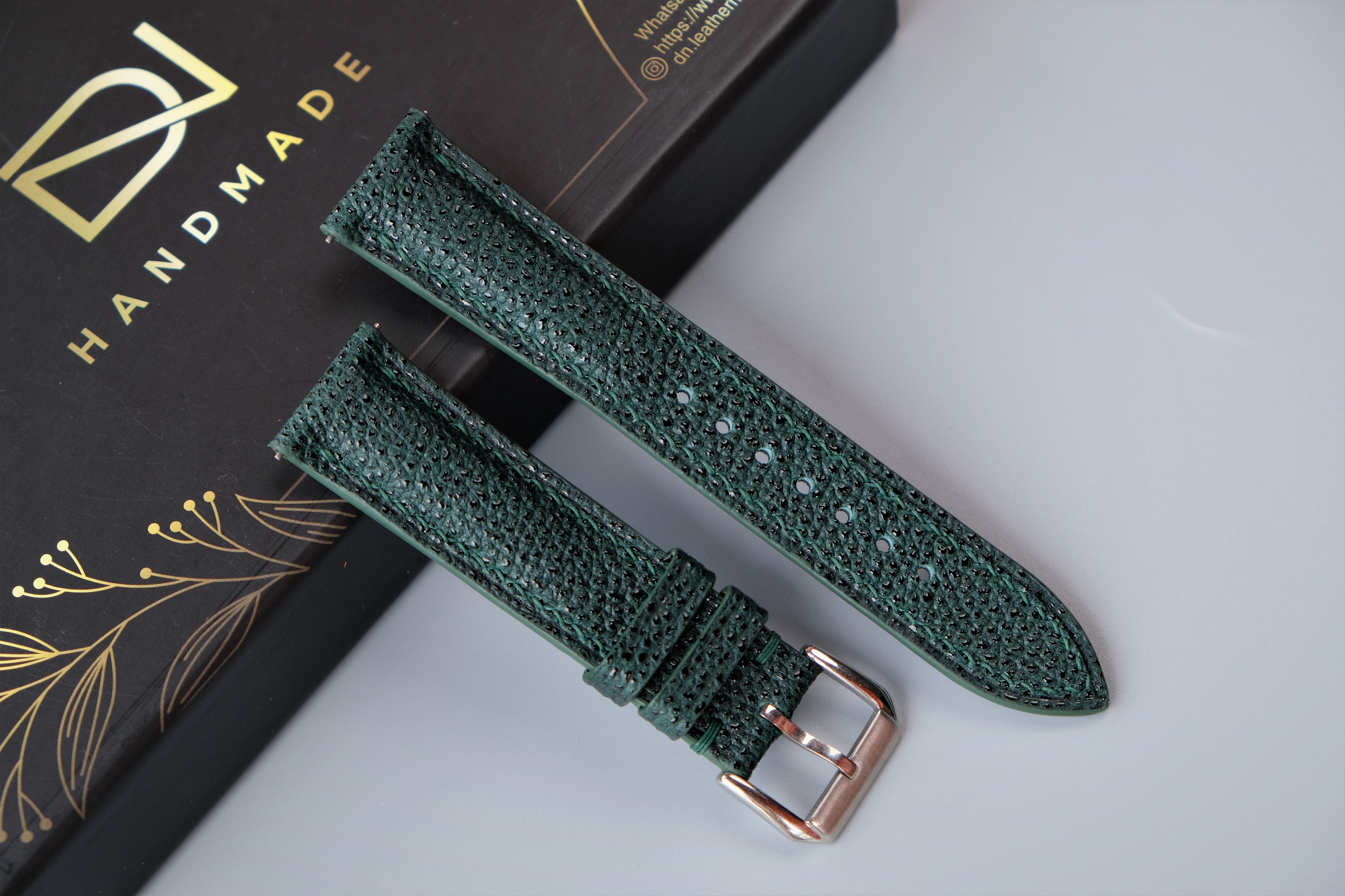 Green EMBOSSED Calf Leather Watch Strap – Custom Sizes 10mm to 26mm