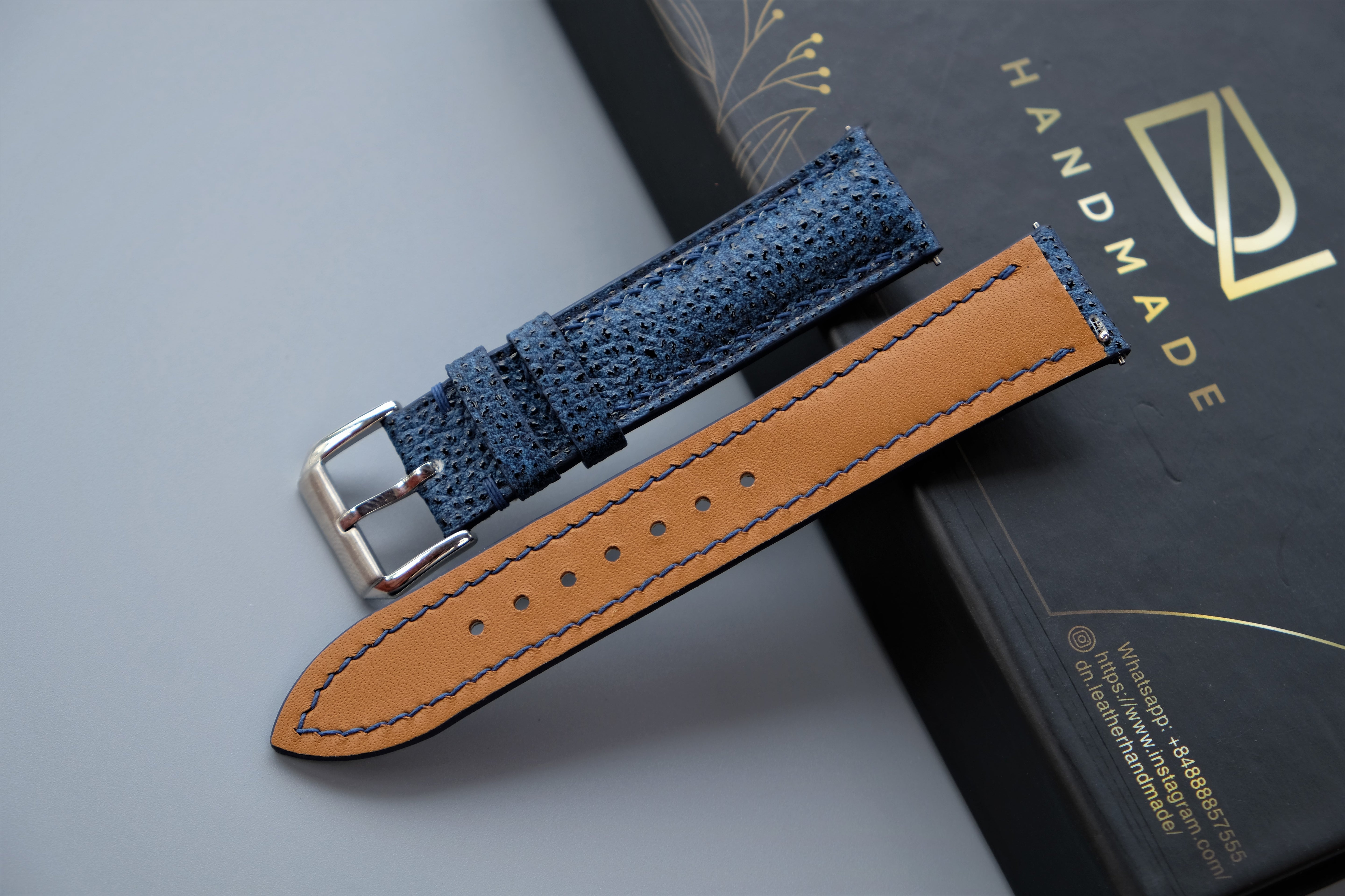 Navy Blue EMBOSSED Calf Leather Watch Strap – Custom Sizes 10mm to 26mm