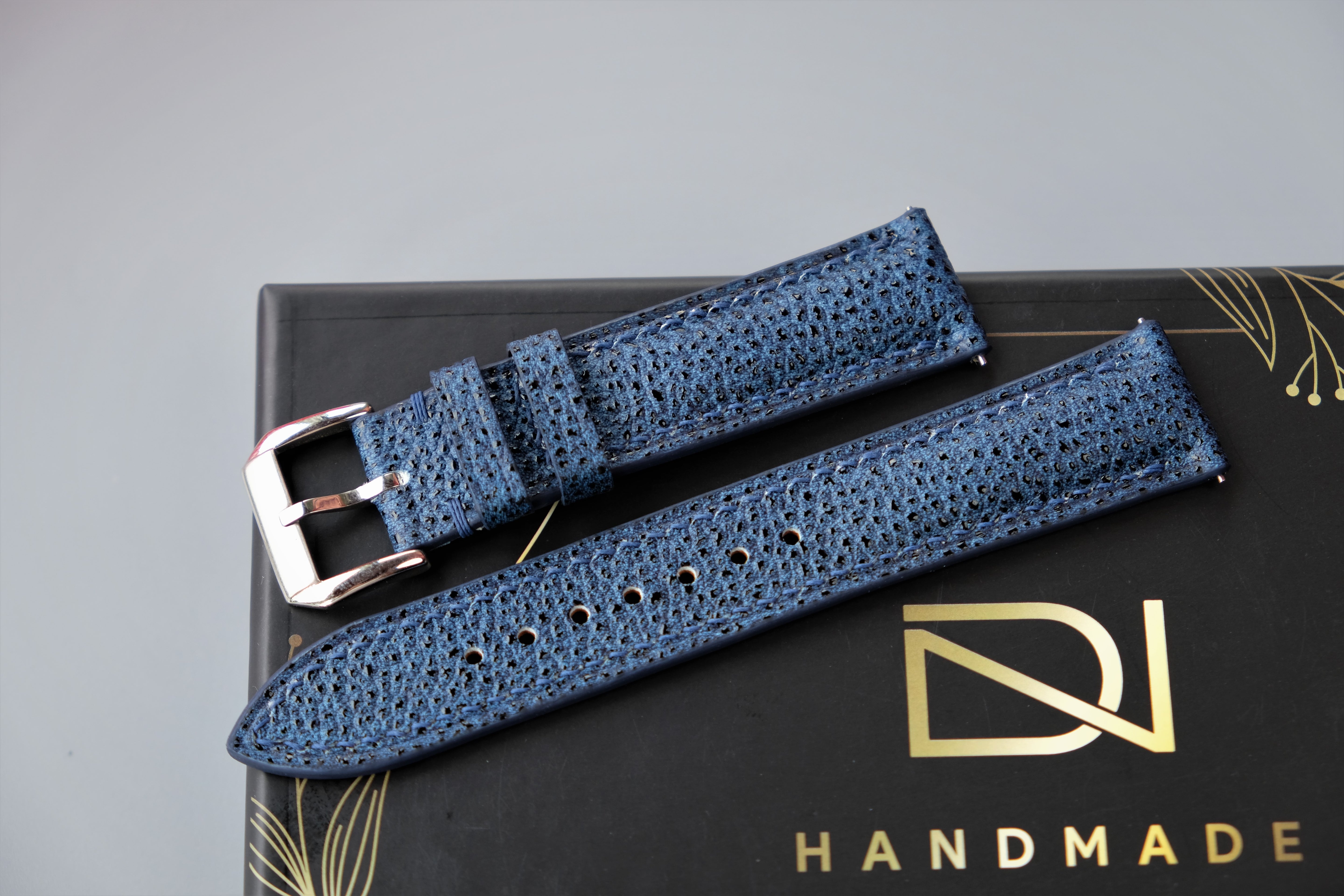 Navy Blue EMBOSSED Calf Leather Watch Strap – Custom Sizes 10mm to 26mm