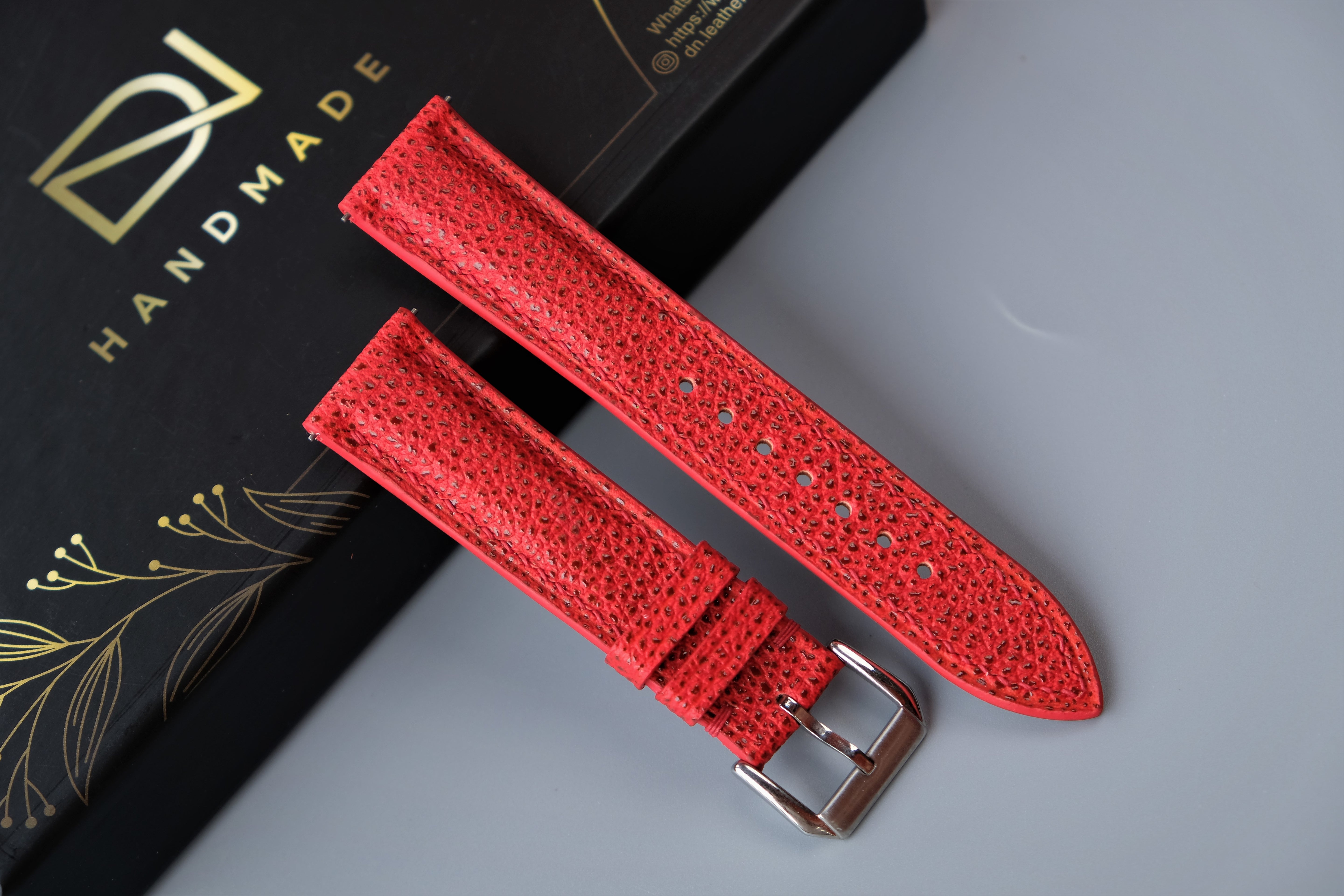 RED EMBOSSED Calf Leather Watch Strap – Custom Sizes 10mm to 26mm