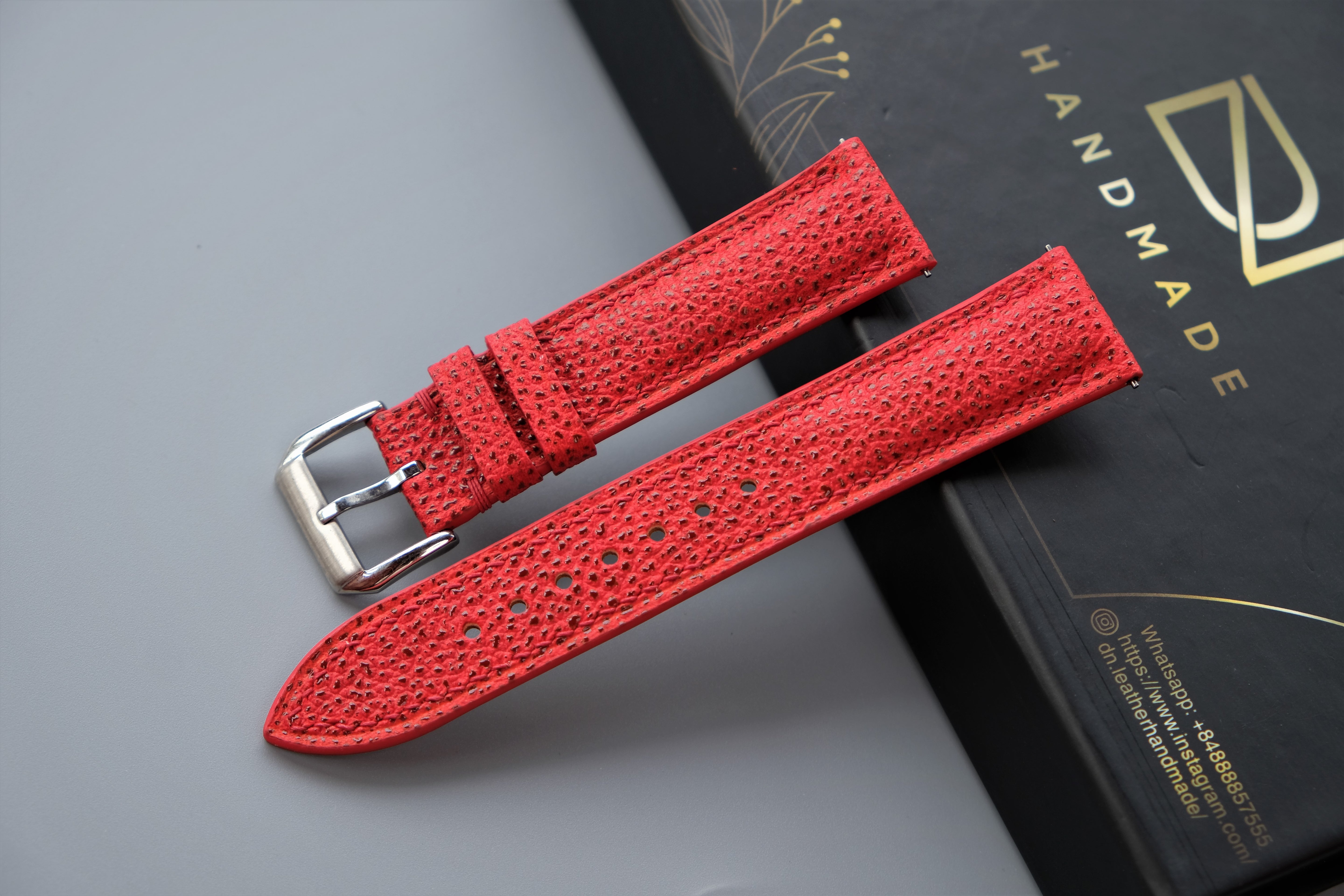 RED EMBOSSED Calf Leather Watch Strap – Custom Sizes 10mm to 26mm
