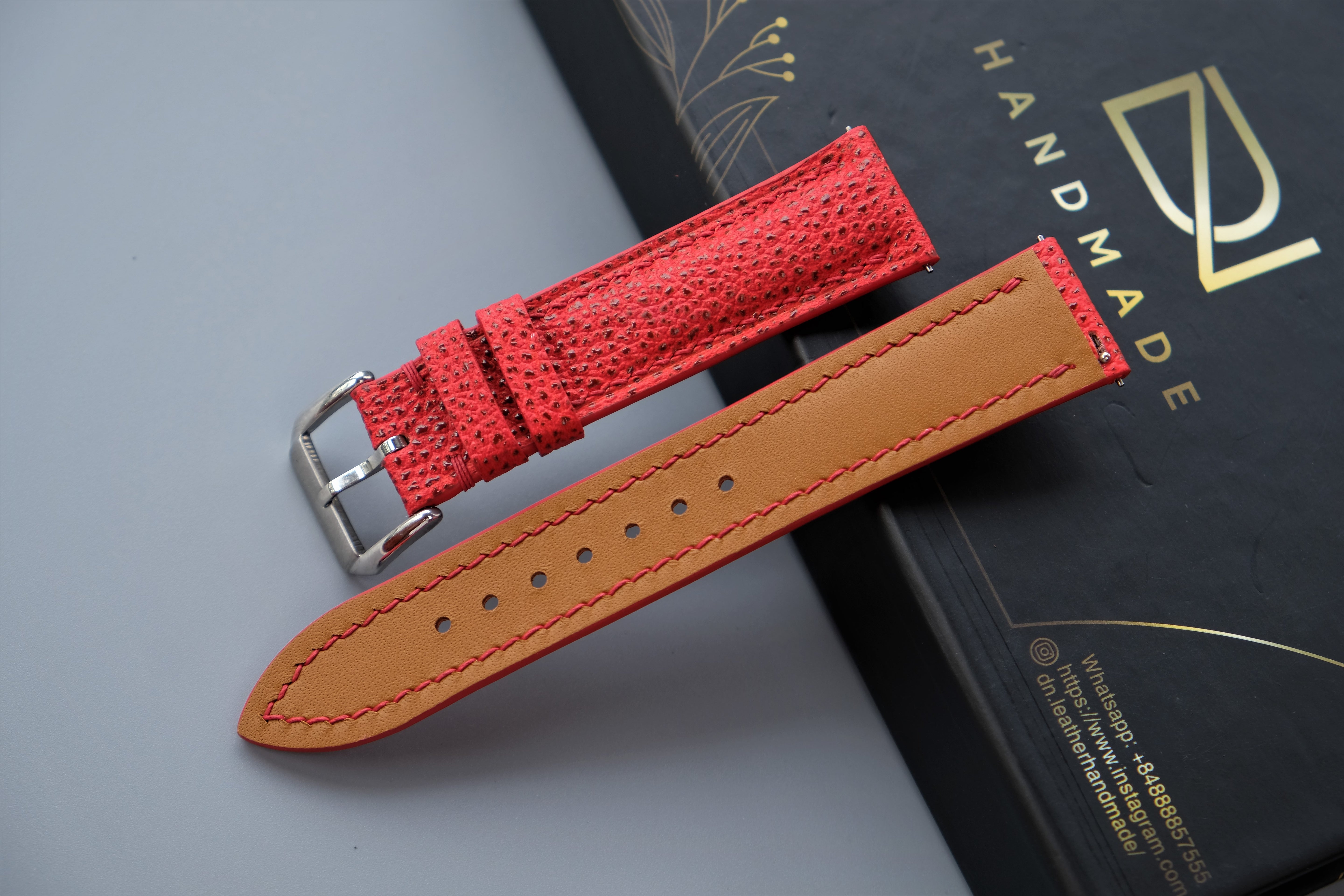 RED EMBOSSED Calf Leather Watch Strap – Custom Sizes 10mm to 26mm