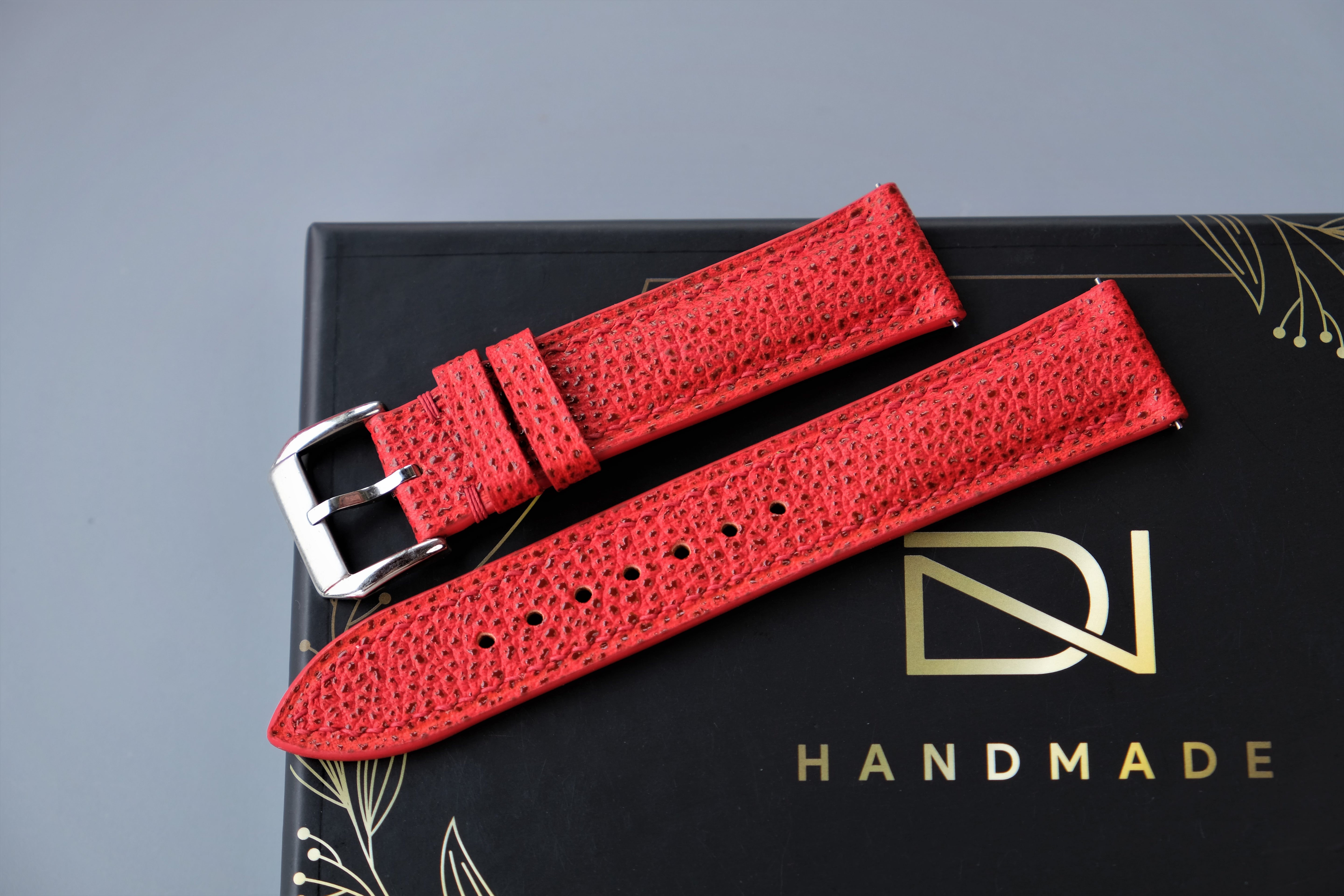 RED EMBOSSED Calf Leather Watch Strap – Custom Sizes 10mm to 26mm