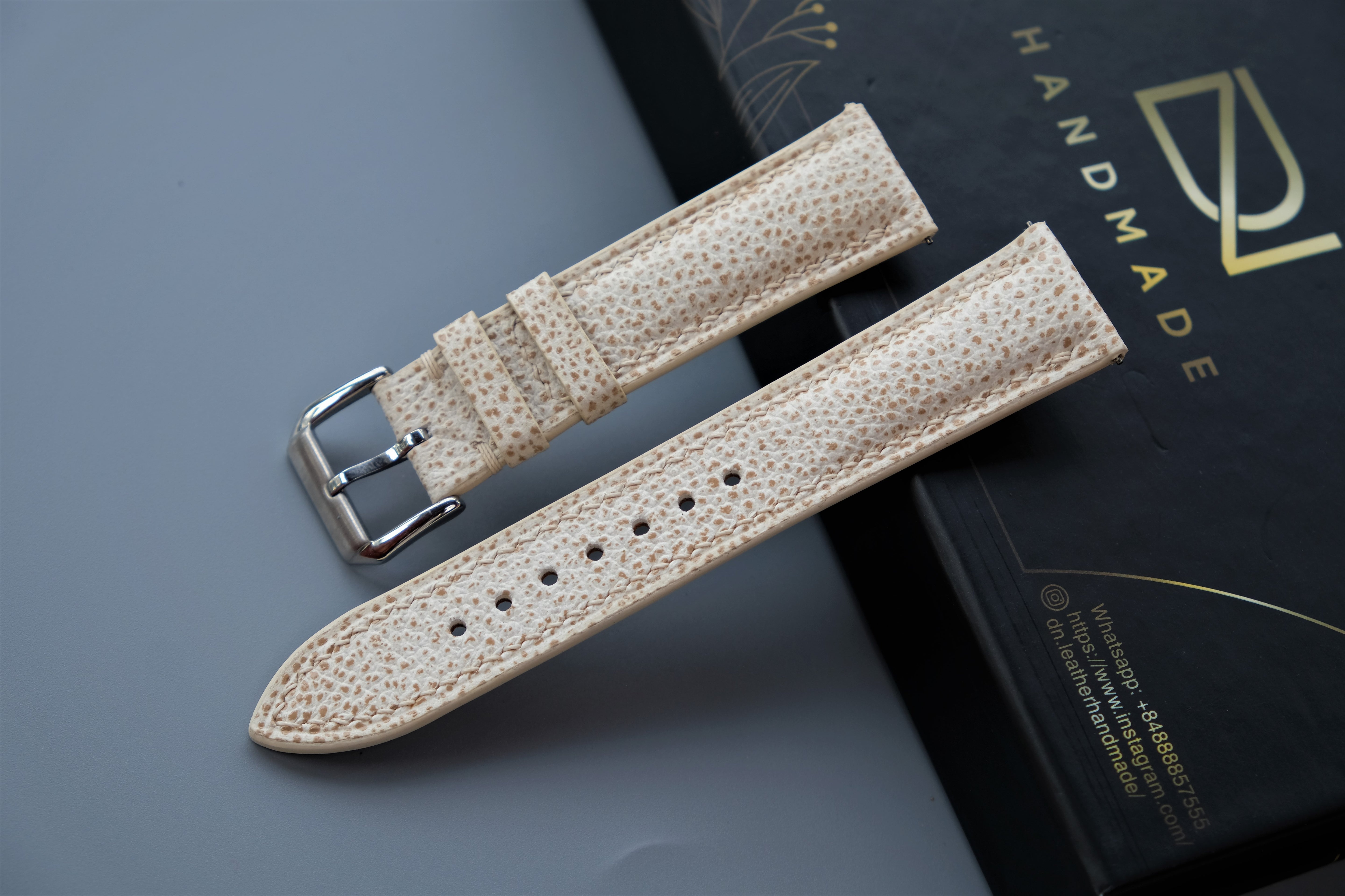 Beige EMBOSSED Calf Leather Watch Strap – Custom Sizes 10mm to 26mm