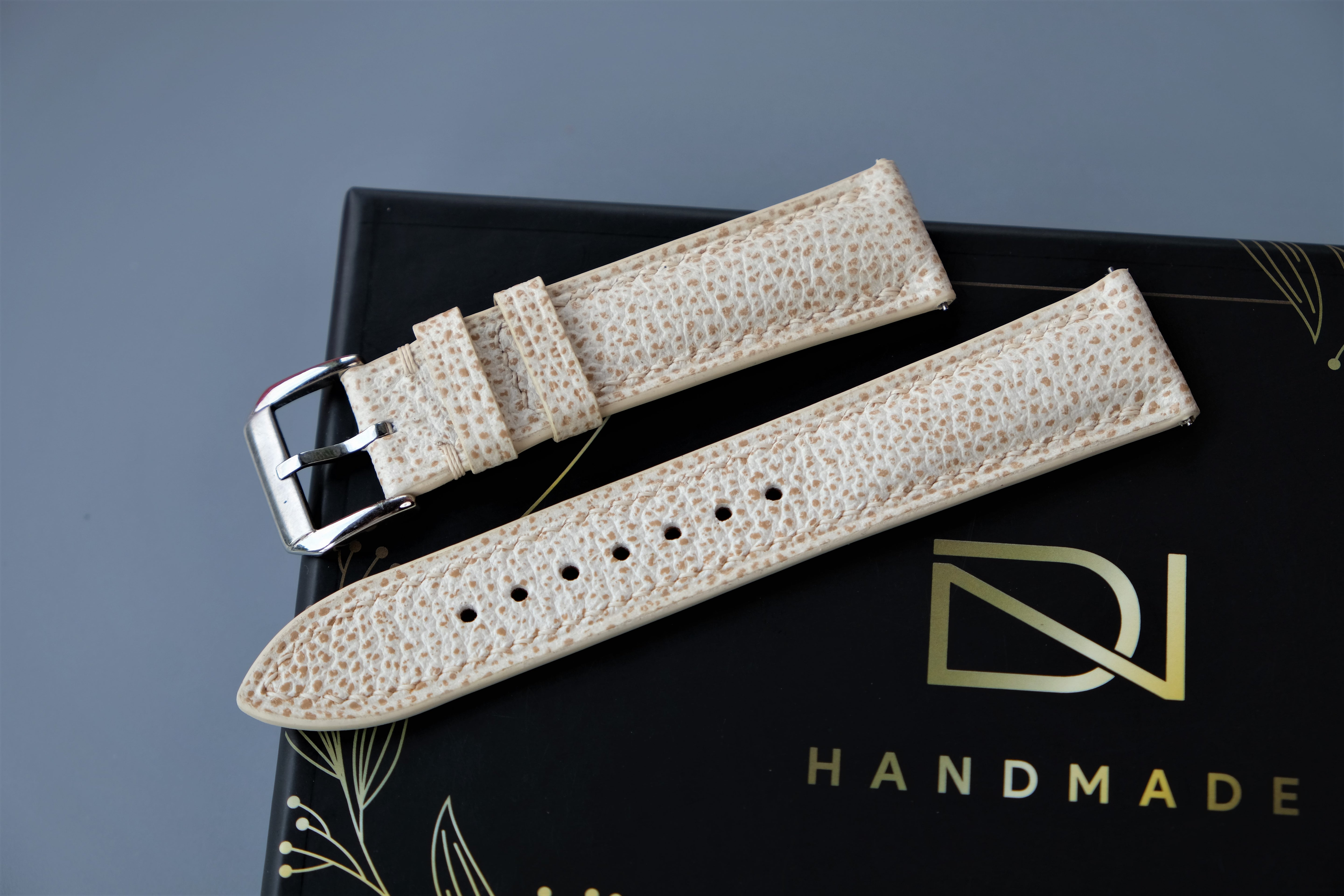 Beige EMBOSSED Calf Leather Watch Strap – Custom Sizes 10mm to 26mm