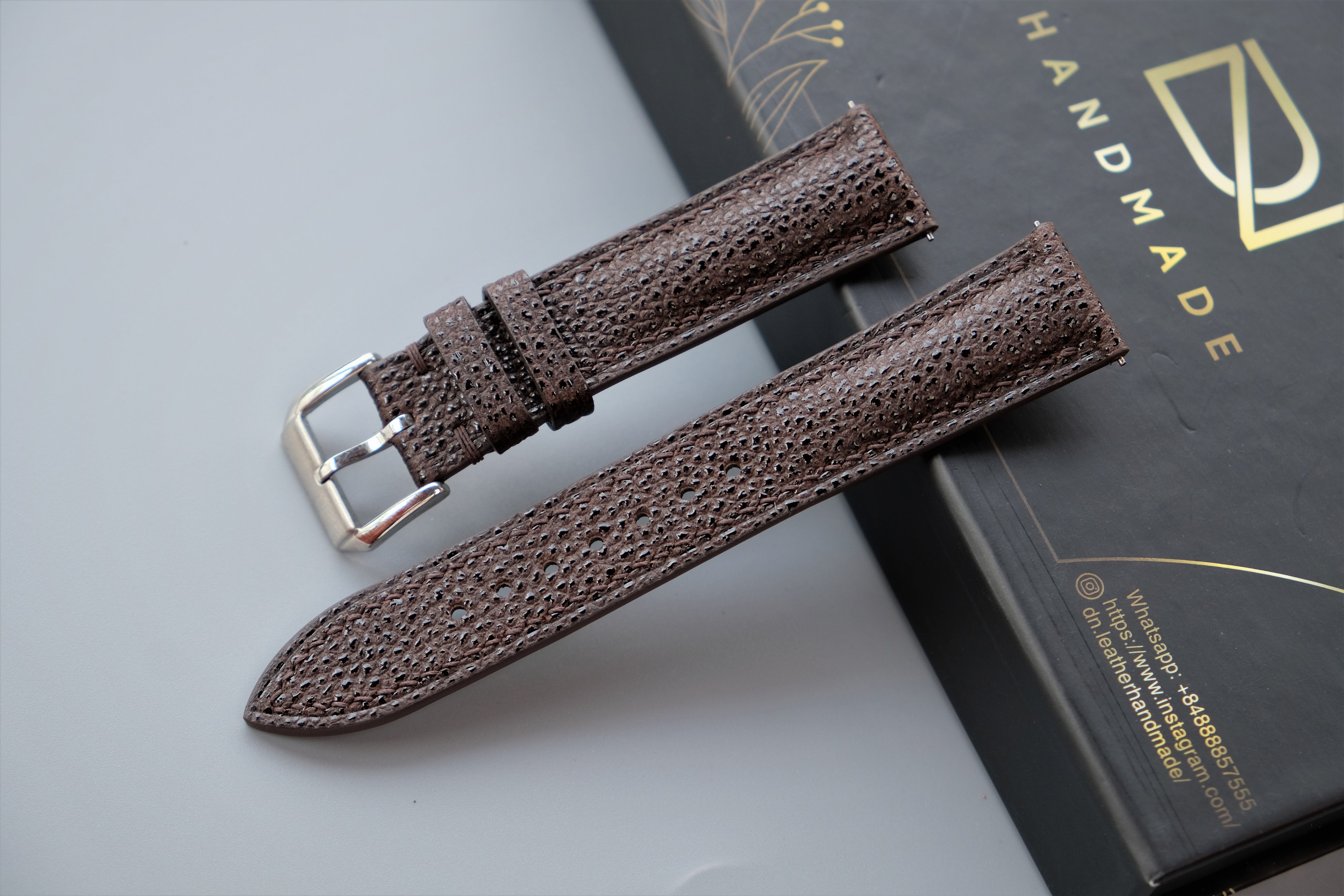 Brown EMBOSSED Calf Leather Watch Strap – Custom Sizes 10mm to 26mm