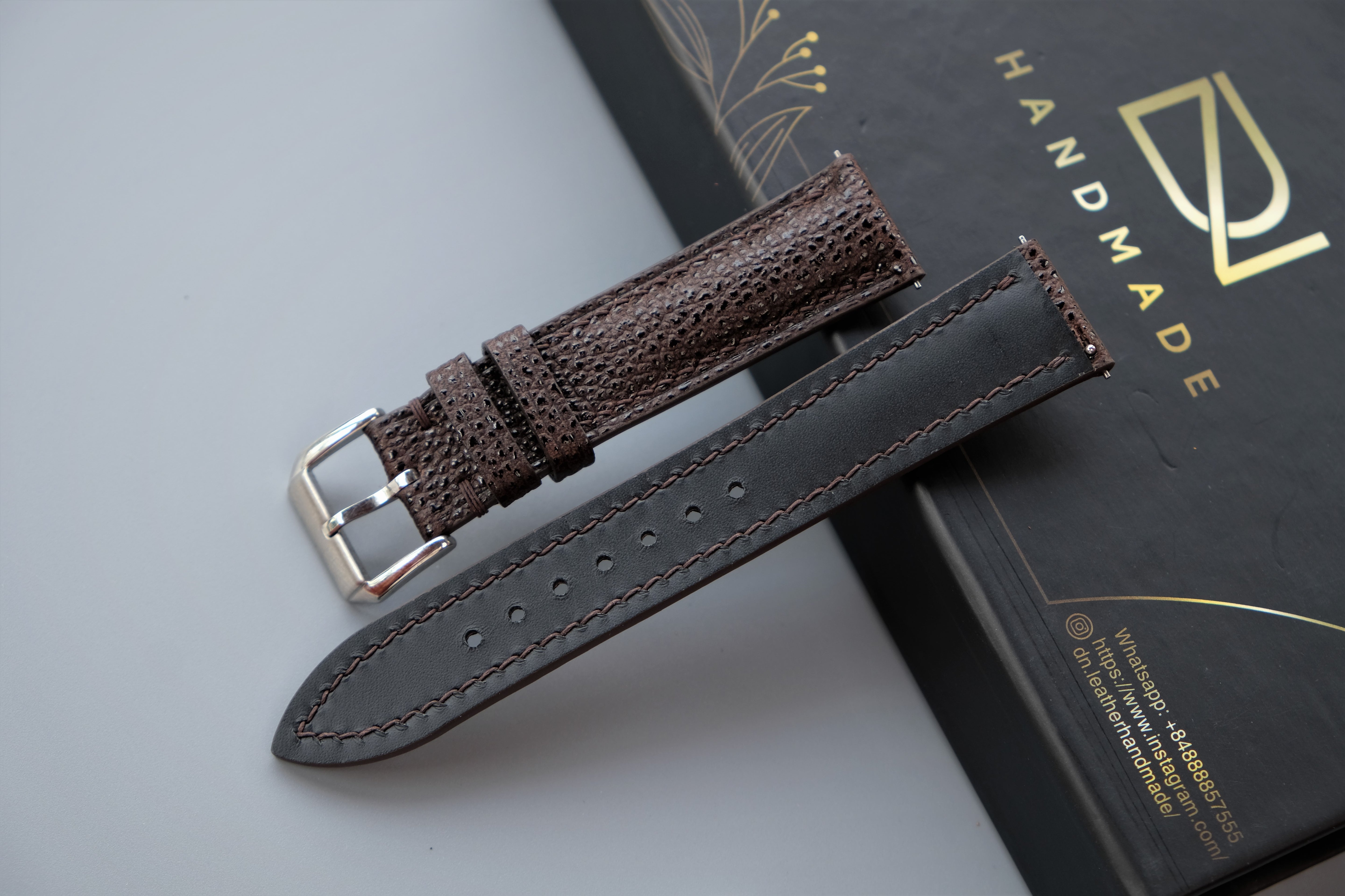 Brown EMBOSSED Calf Leather Watch Strap – Custom Sizes 10mm to 26mm