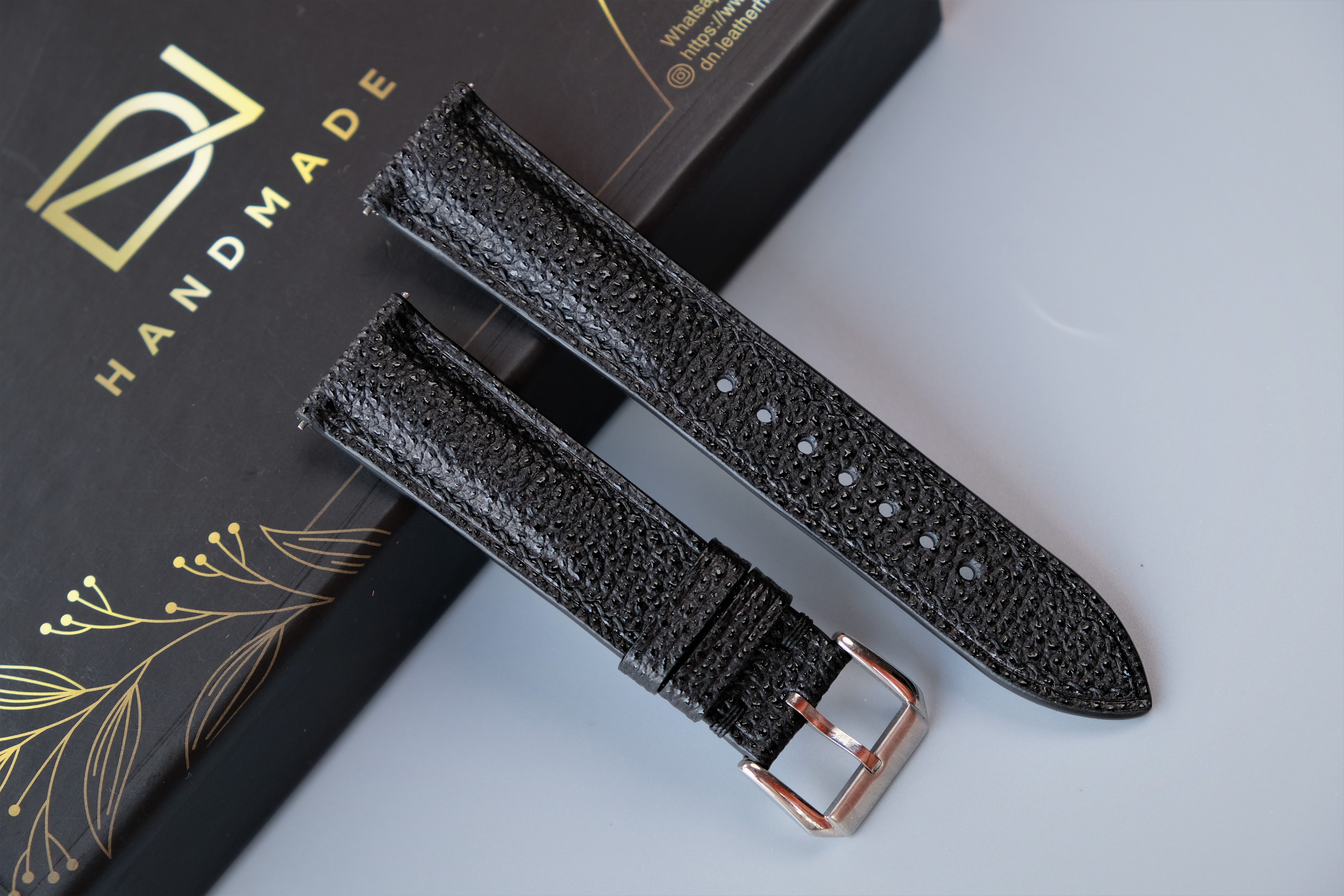 Black EMBOSSED Calf Leather Watch Strap – Custom Sizes 10mm to 26mm