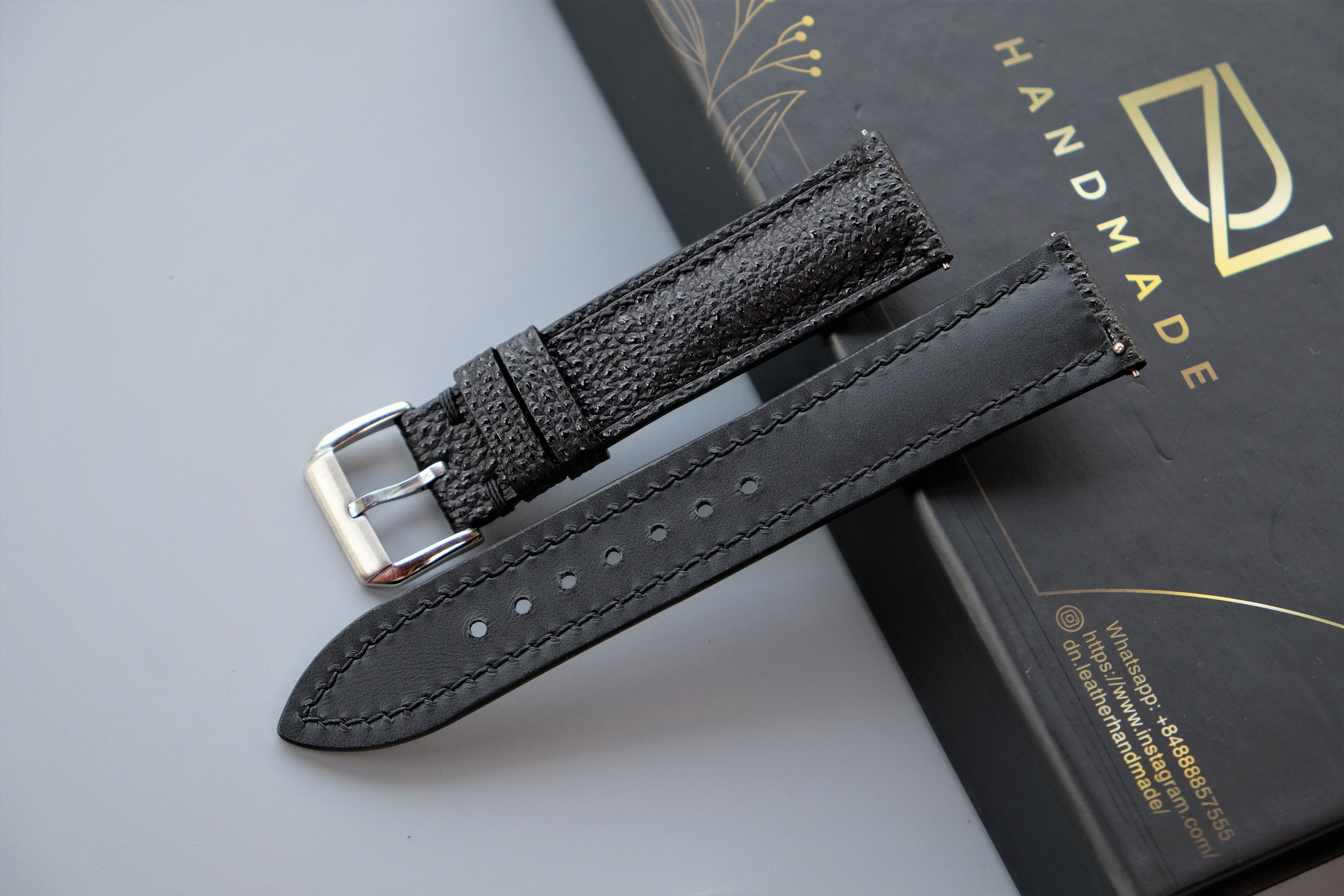 Black EMBOSSED Calf Leather Watch Strap – Custom Sizes 10mm to 26mm
