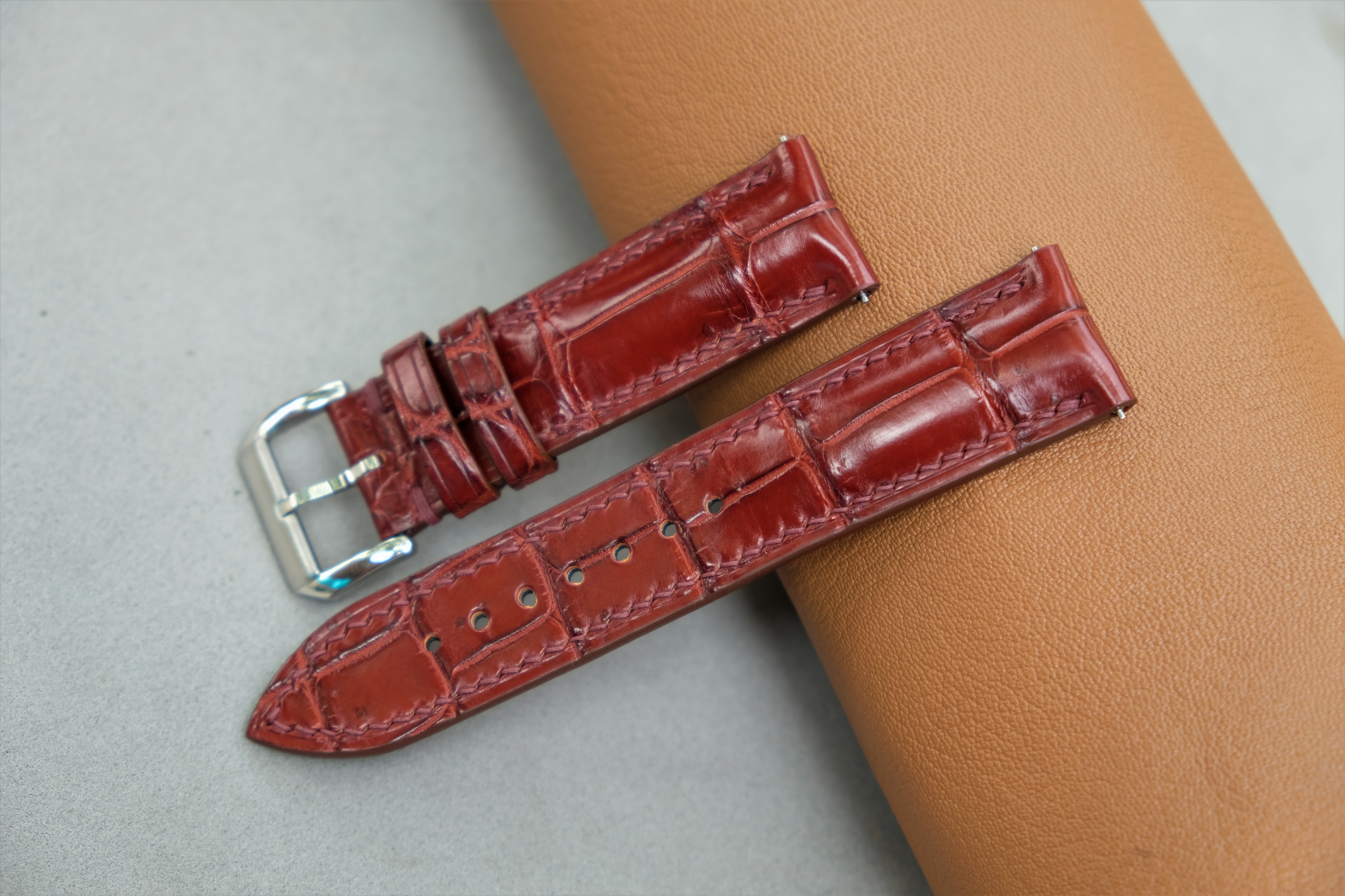 Reddish Brown Alligator Leather Watch Strap