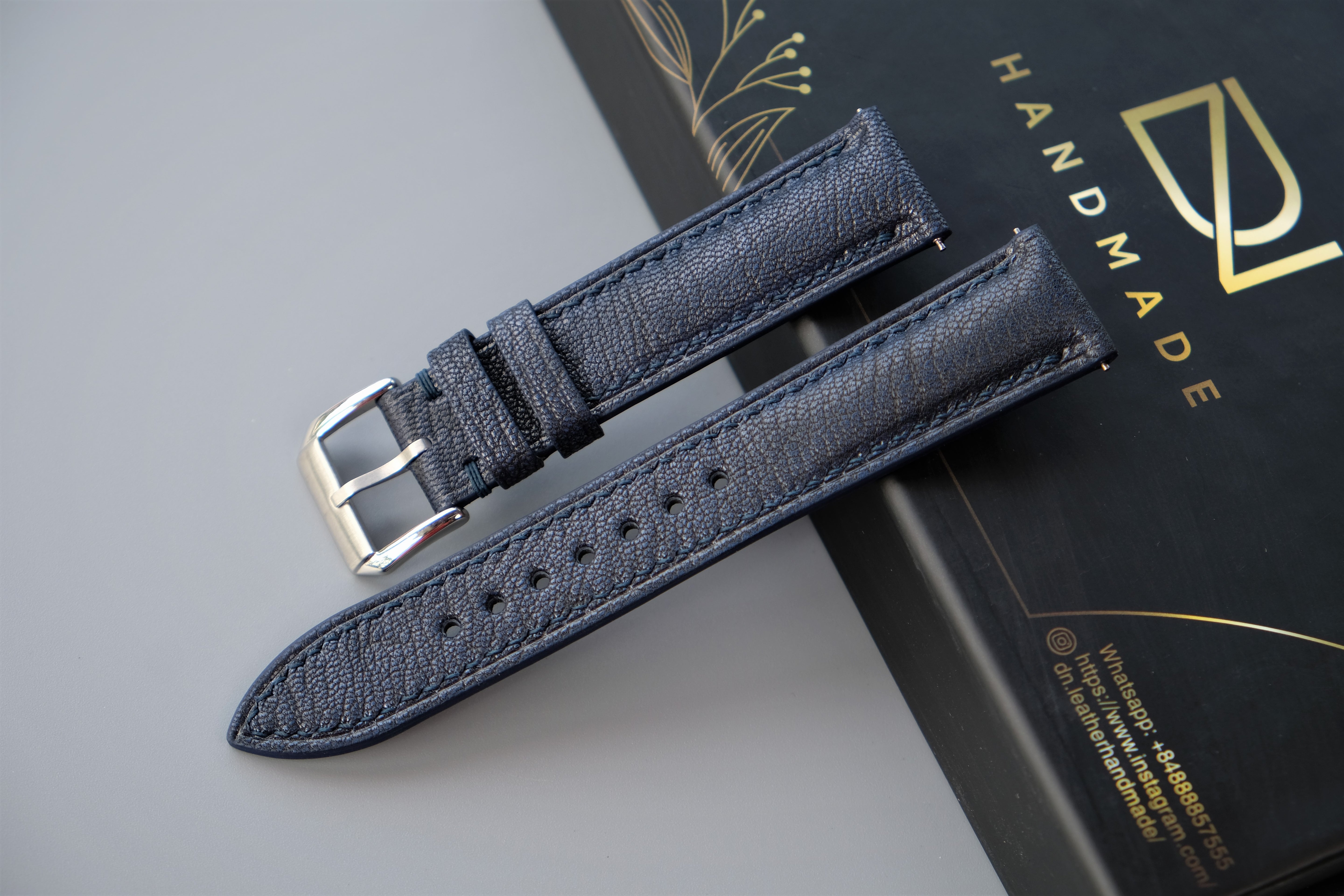 DEEP BLUE Alran PATNAT Goat Leather Watch Strap – Custom Sizes 10mm to 26mm