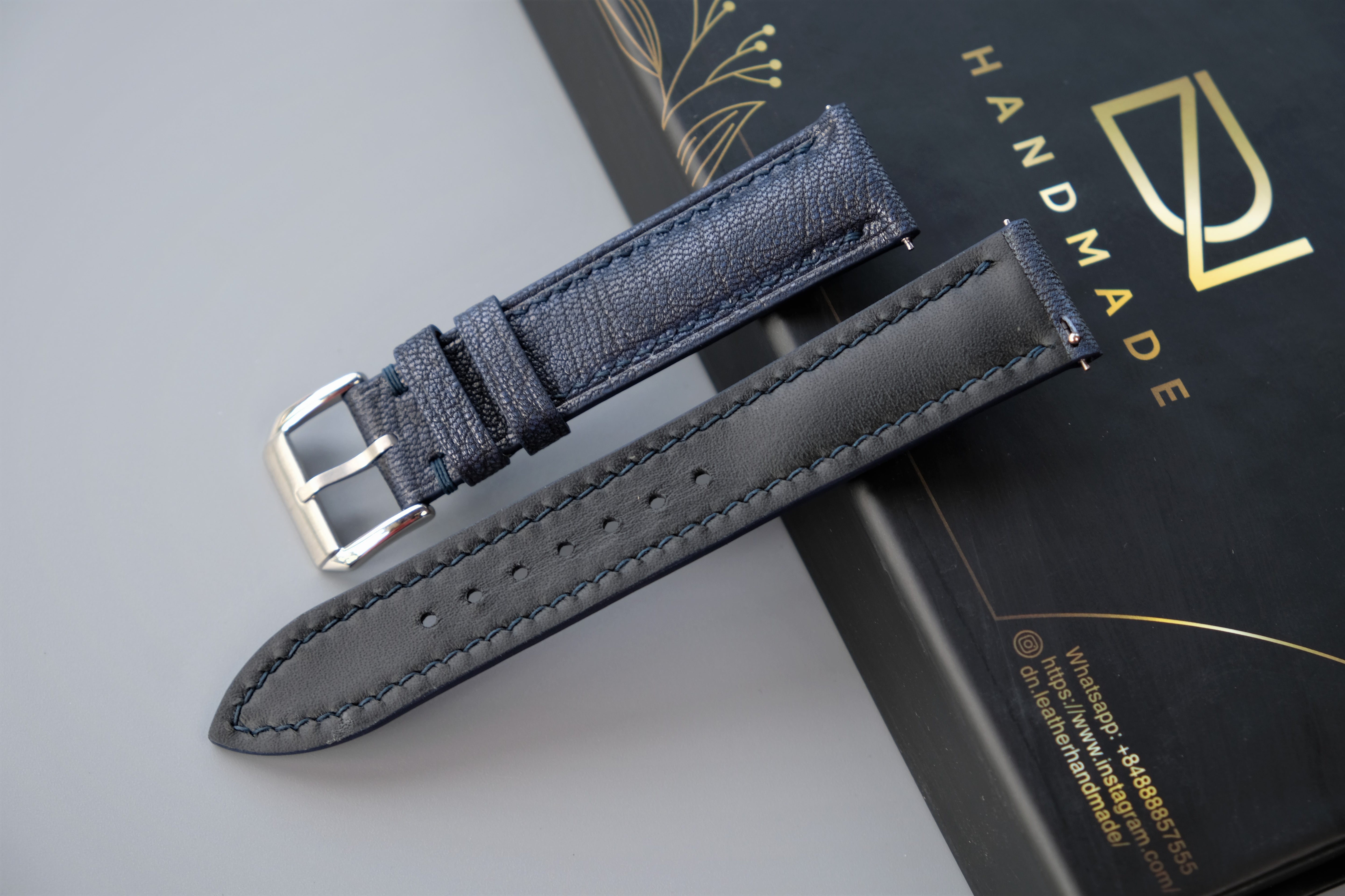 DEEP BLUE Alran PATNAT Goat Leather Watch Strap – Custom Sizes 10mm to 26mm