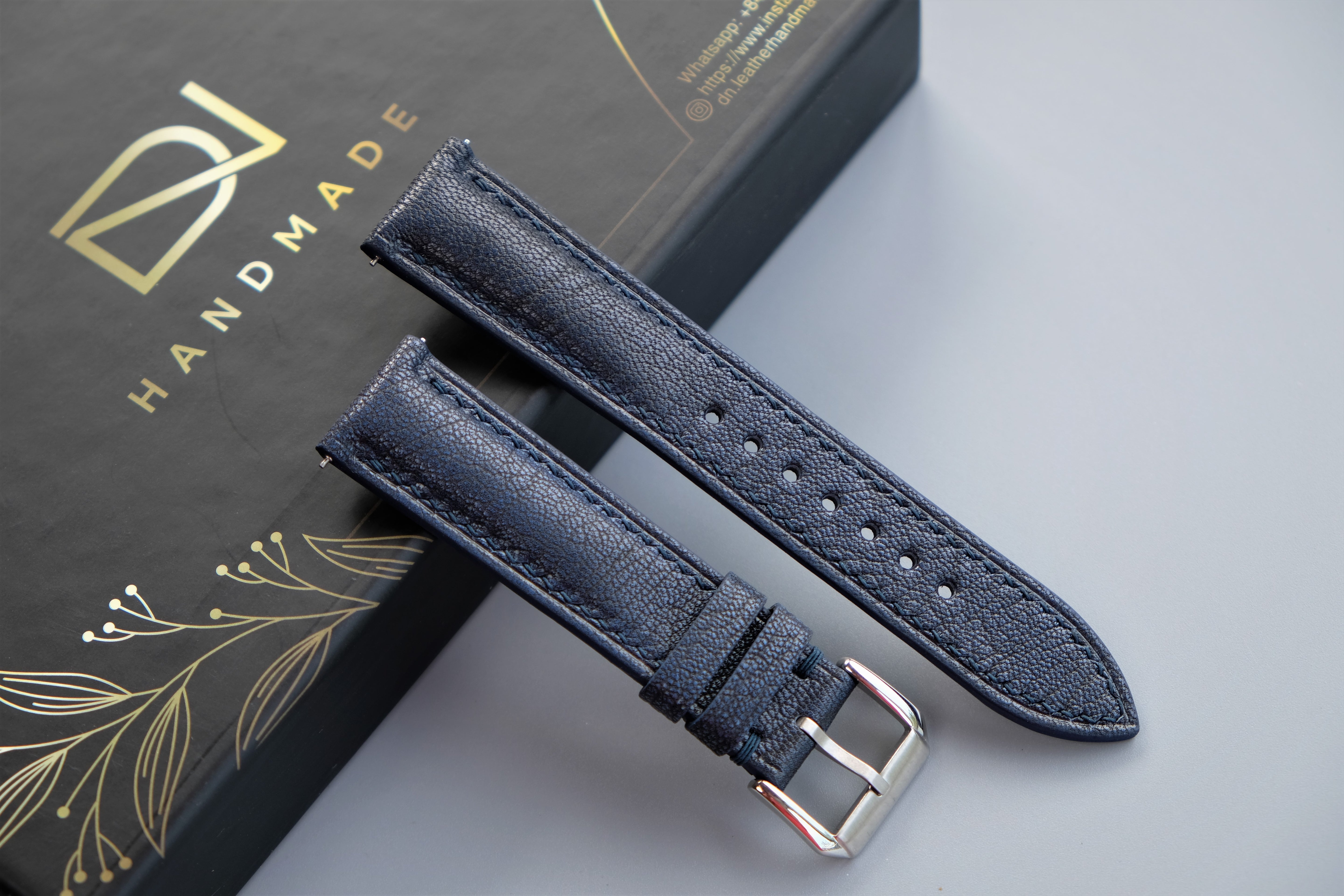 DEEP BLUE Alran PATNAT Goat Leather Watch Strap – Custom Sizes 10mm to 26mm