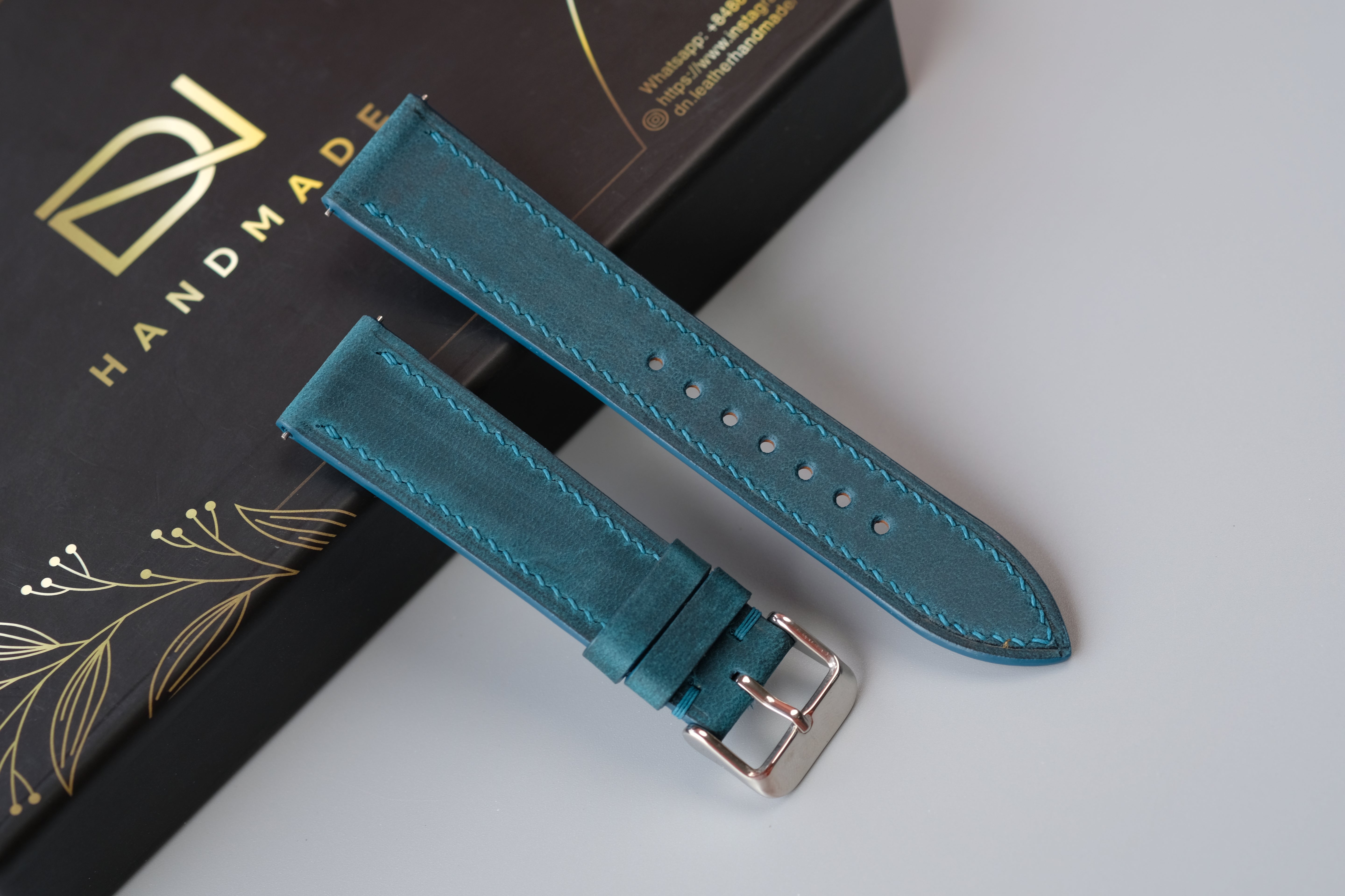 Slim Dark Turquoise Waxed Cowhide Leather Watch Strap – Custom Sizes 10mm to 26mm