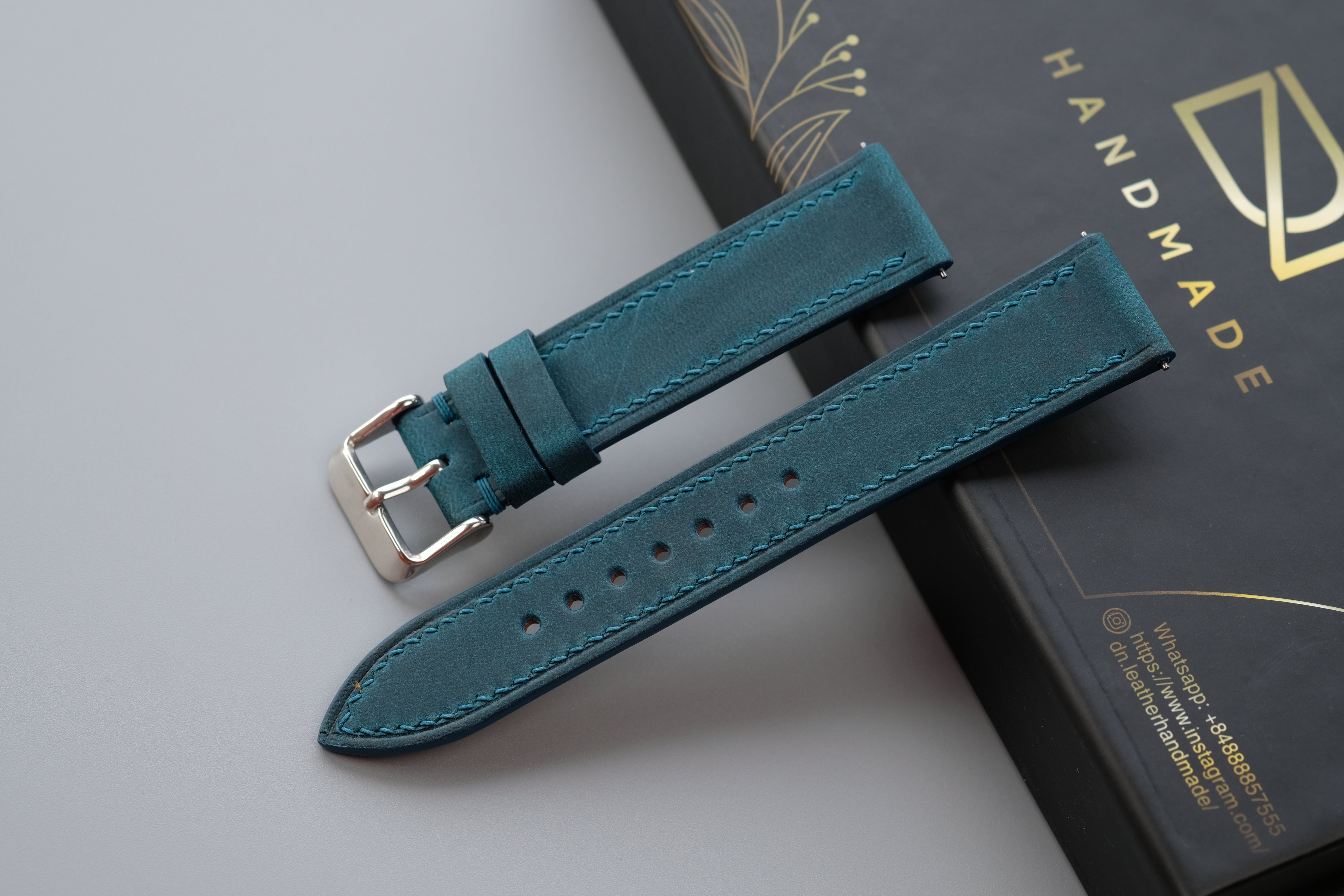 Slim Dark Turquoise Waxed Cowhide Leather Watch Strap – Custom Sizes 10mm to 26mm