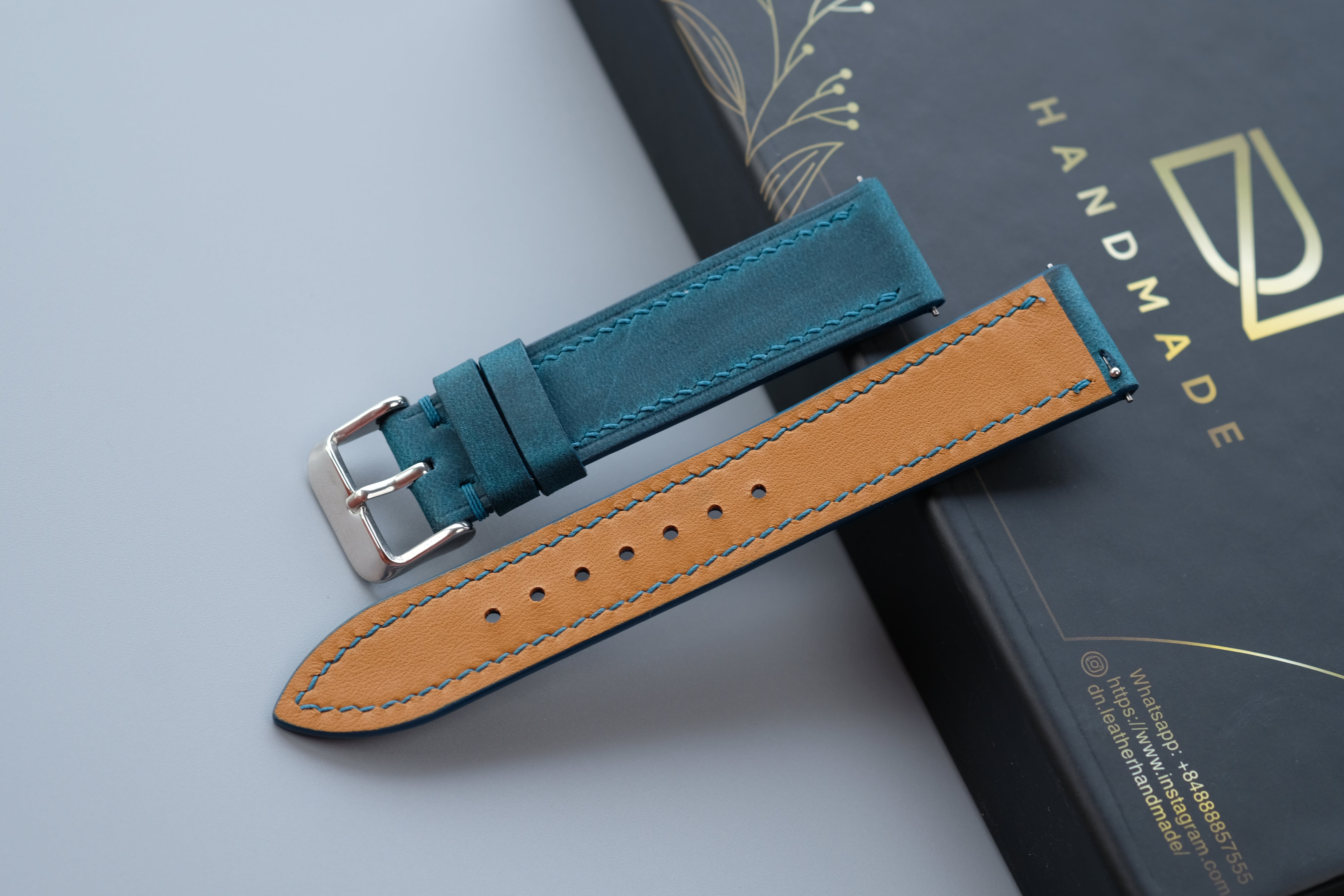 Slim Dark Turquoise Waxed Cowhide Leather Watch Strap – Custom Sizes 10mm to 26mm