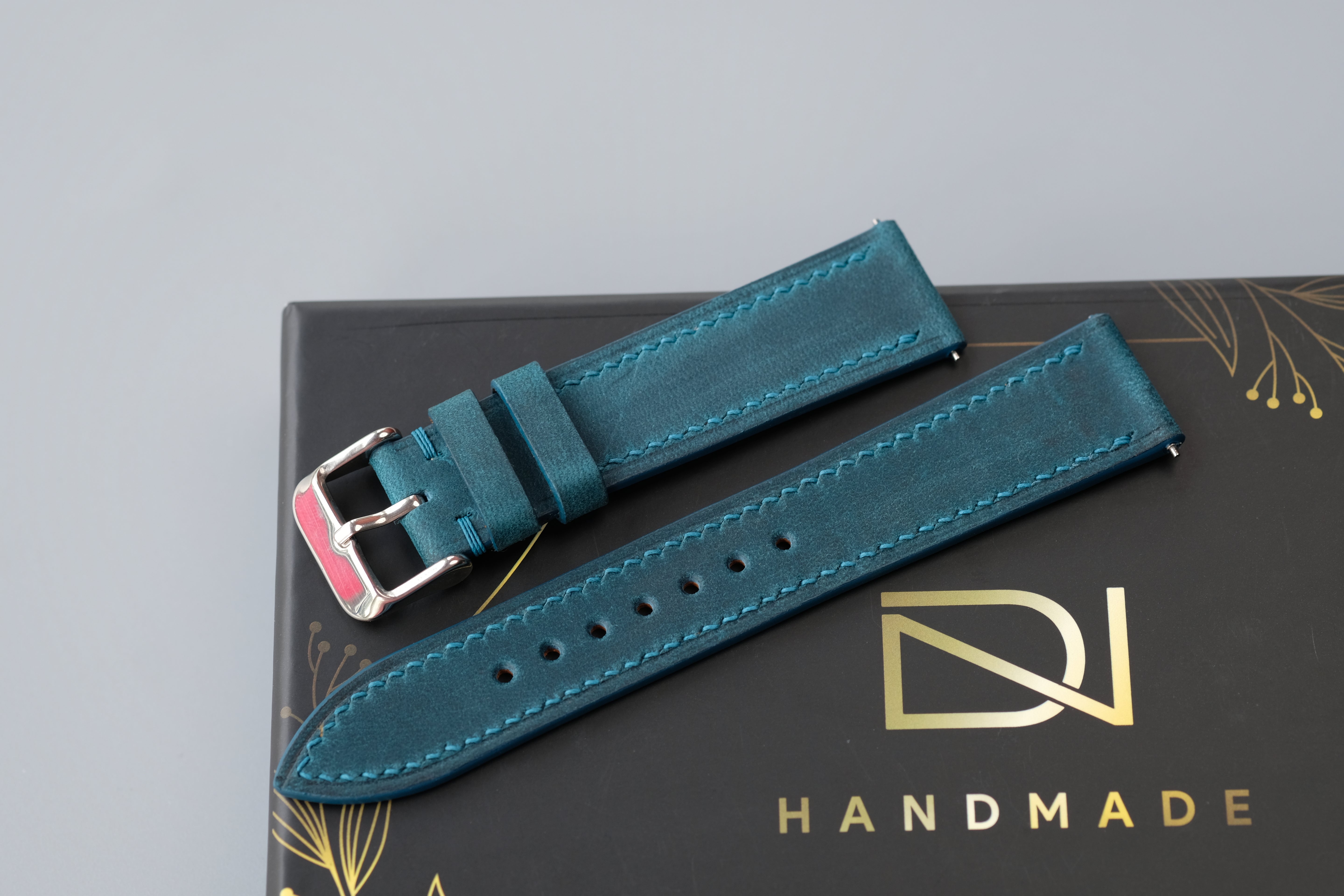 Slim Dark Turquoise Waxed Cowhide Leather Watch Strap – Custom Sizes 10mm to 26mm