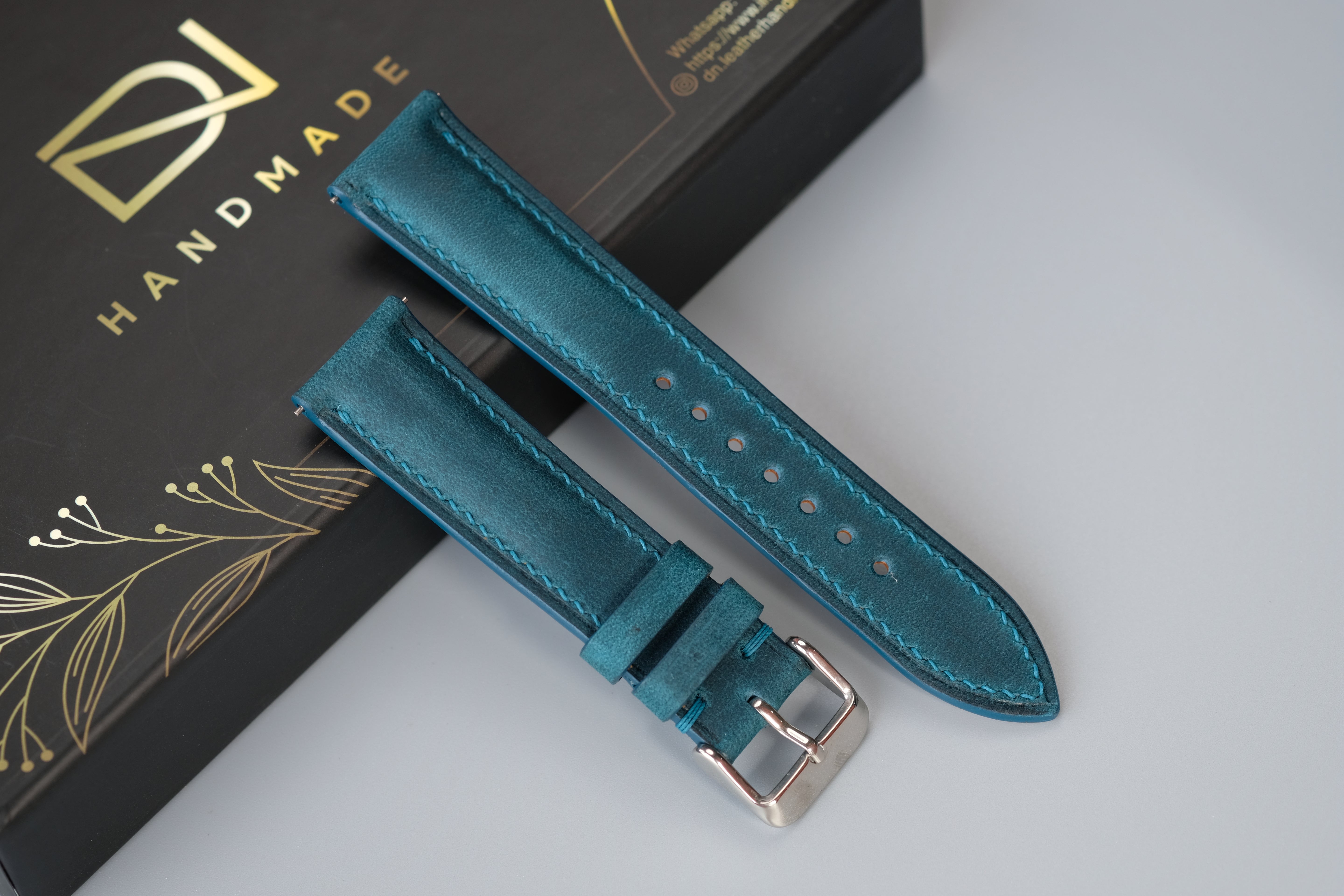 Dark Turquoise Waxed Cowhide Leather Watch Strap – Custom Sizes 16mm to 26mm