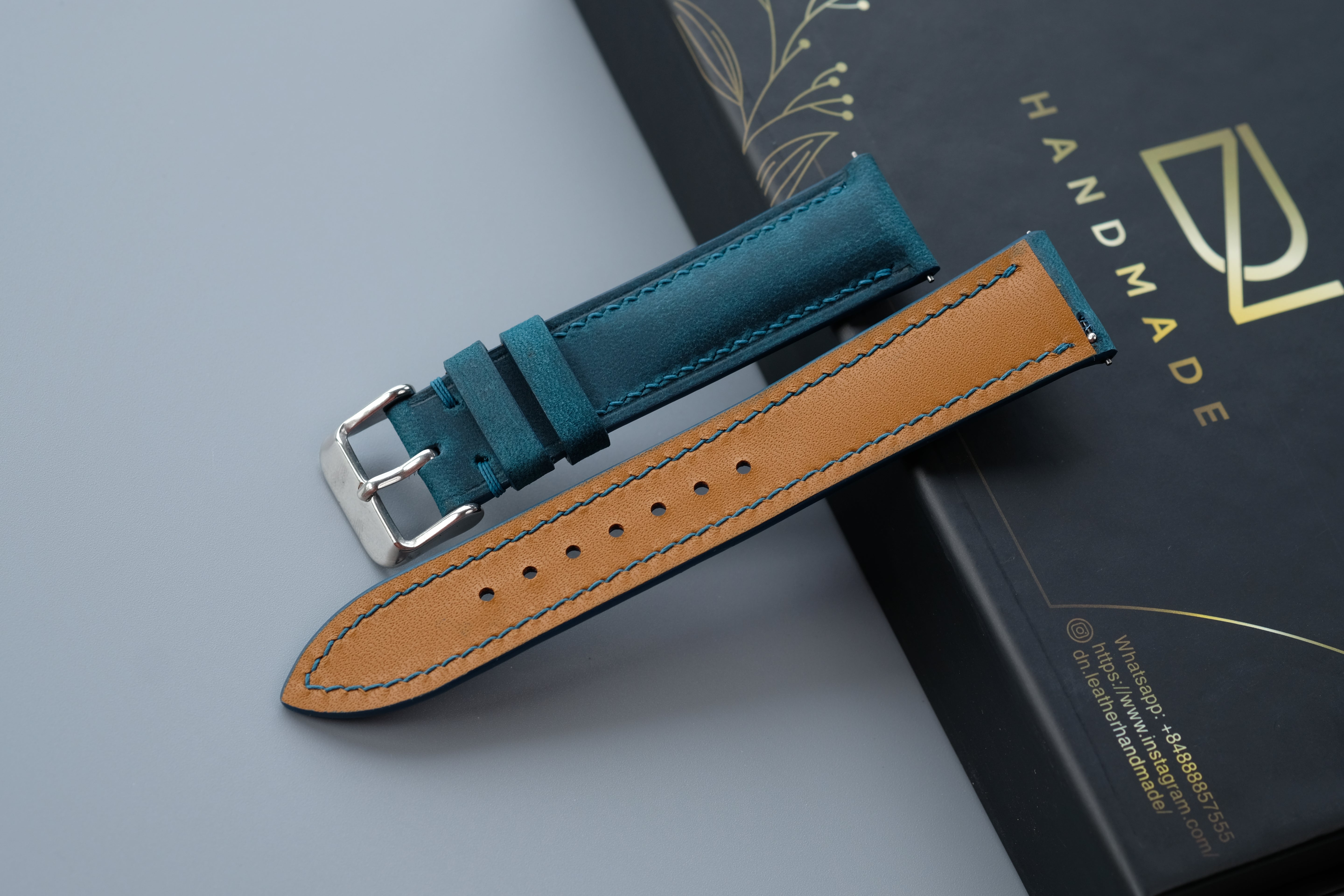 Dark Turquoise Waxed Cowhide Leather Watch Strap – Custom Sizes 16mm to 26mm