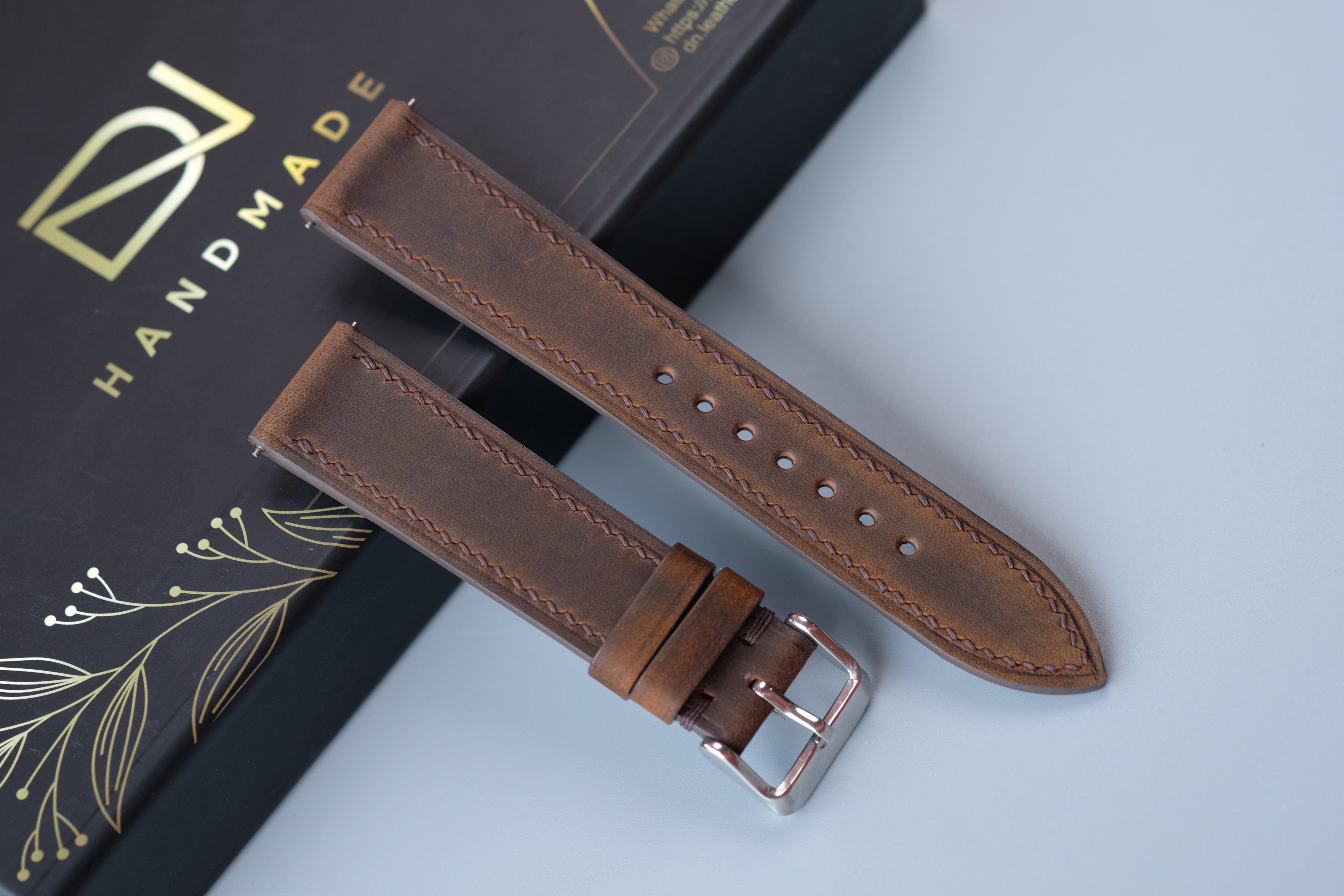 Slim Brown Waxed Cowhide Leather Watch Strap – Custom Sizes 10mm to 26mm