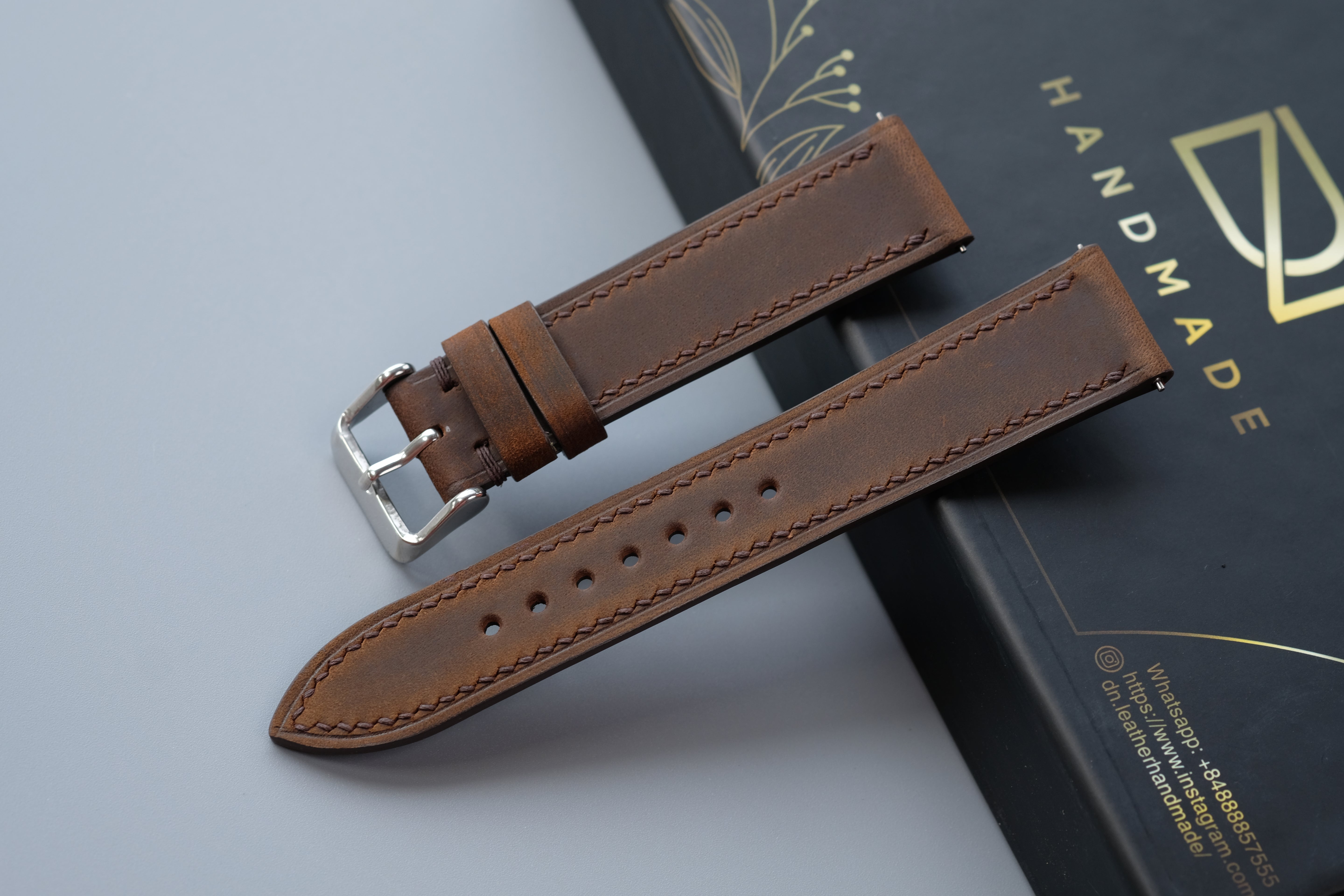 Slim Brown Waxed Cowhide Leather Watch Strap – Custom Sizes 10mm to 26mm