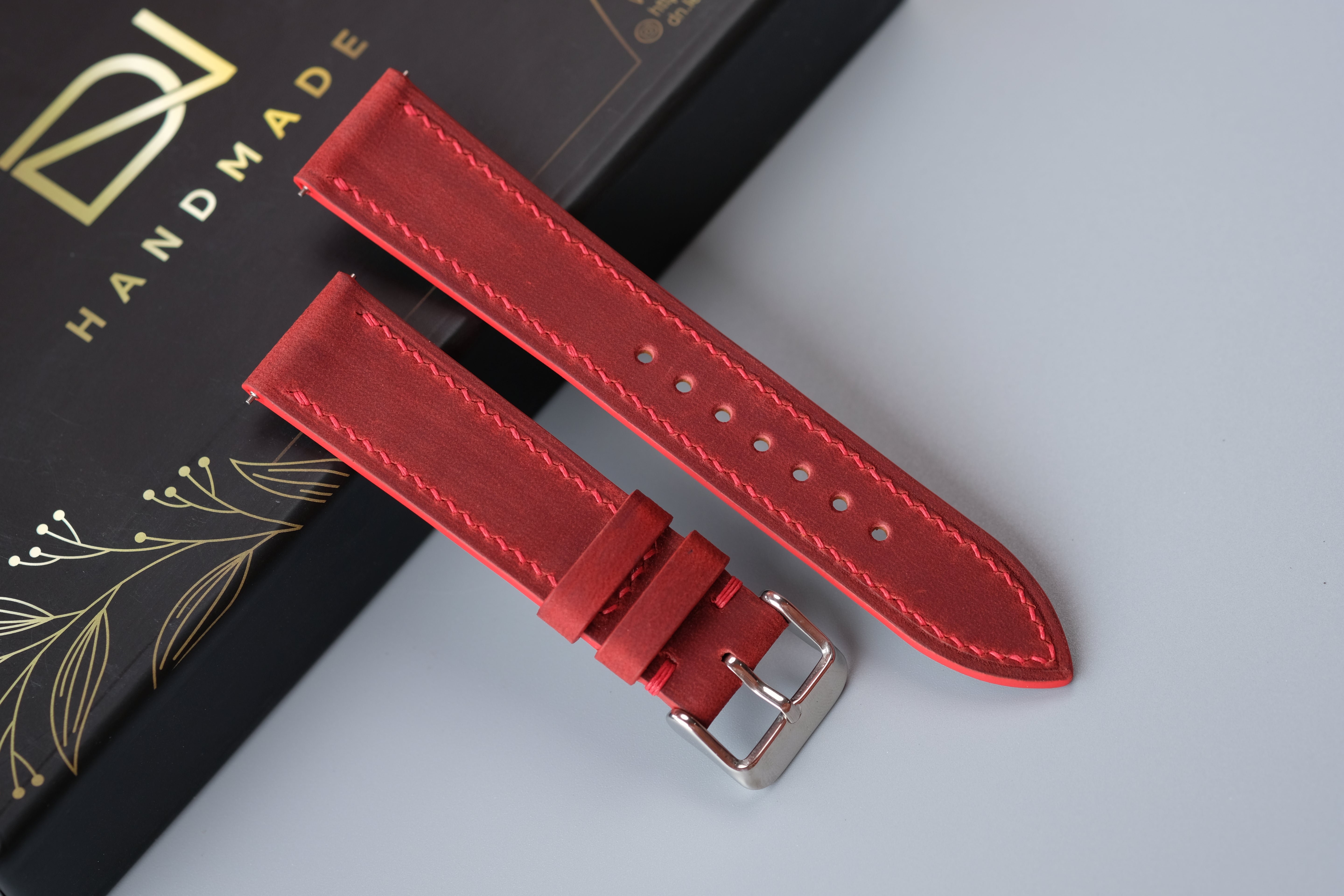 Slim RED Waxed Cowhide Leather Watch Strap – Custom Sizes 10mm to 26mm