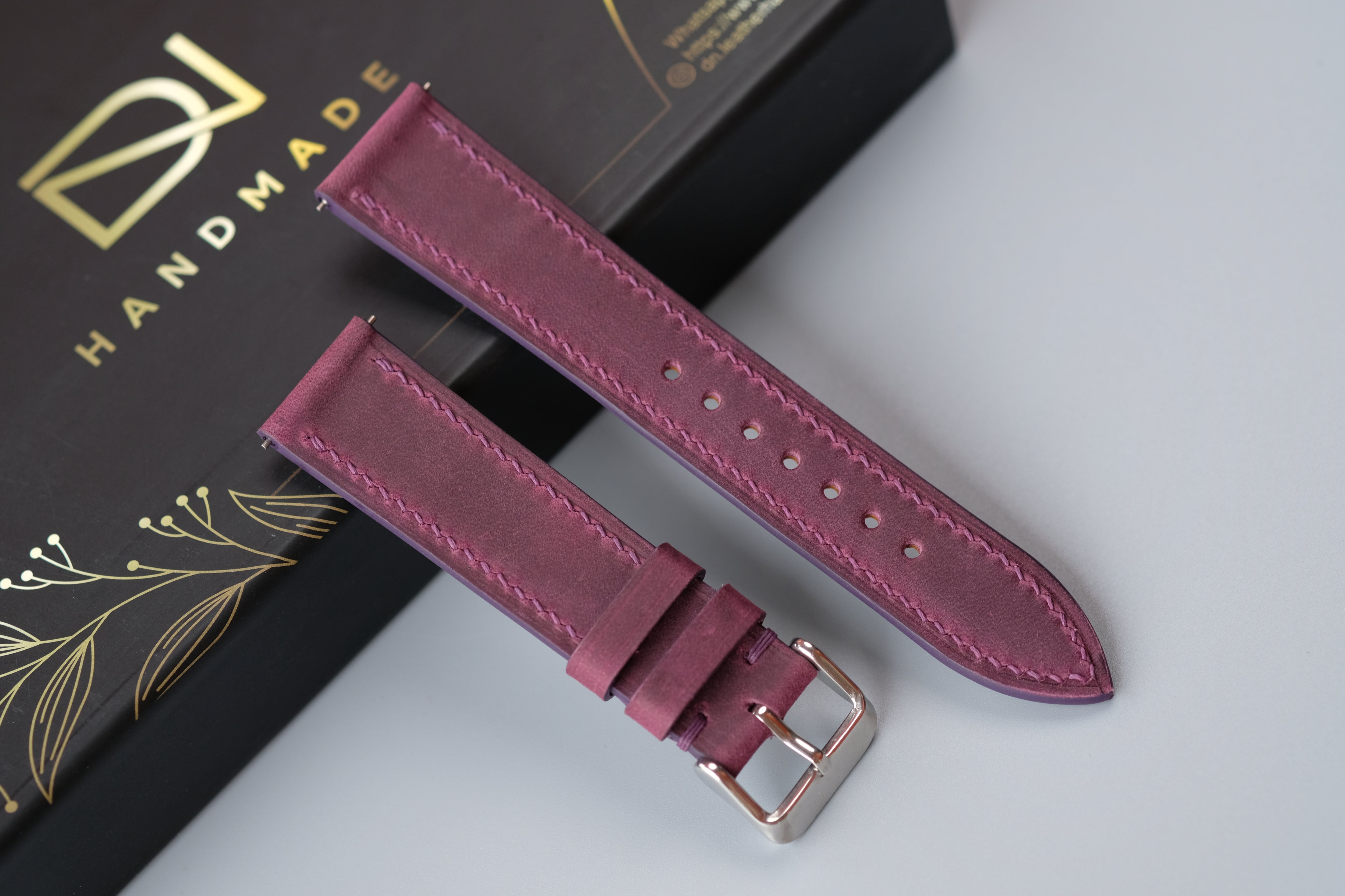 Slim Purple Waxed Cowhide Leather Watch Strap – Custom Sizes 10mm to 26mm