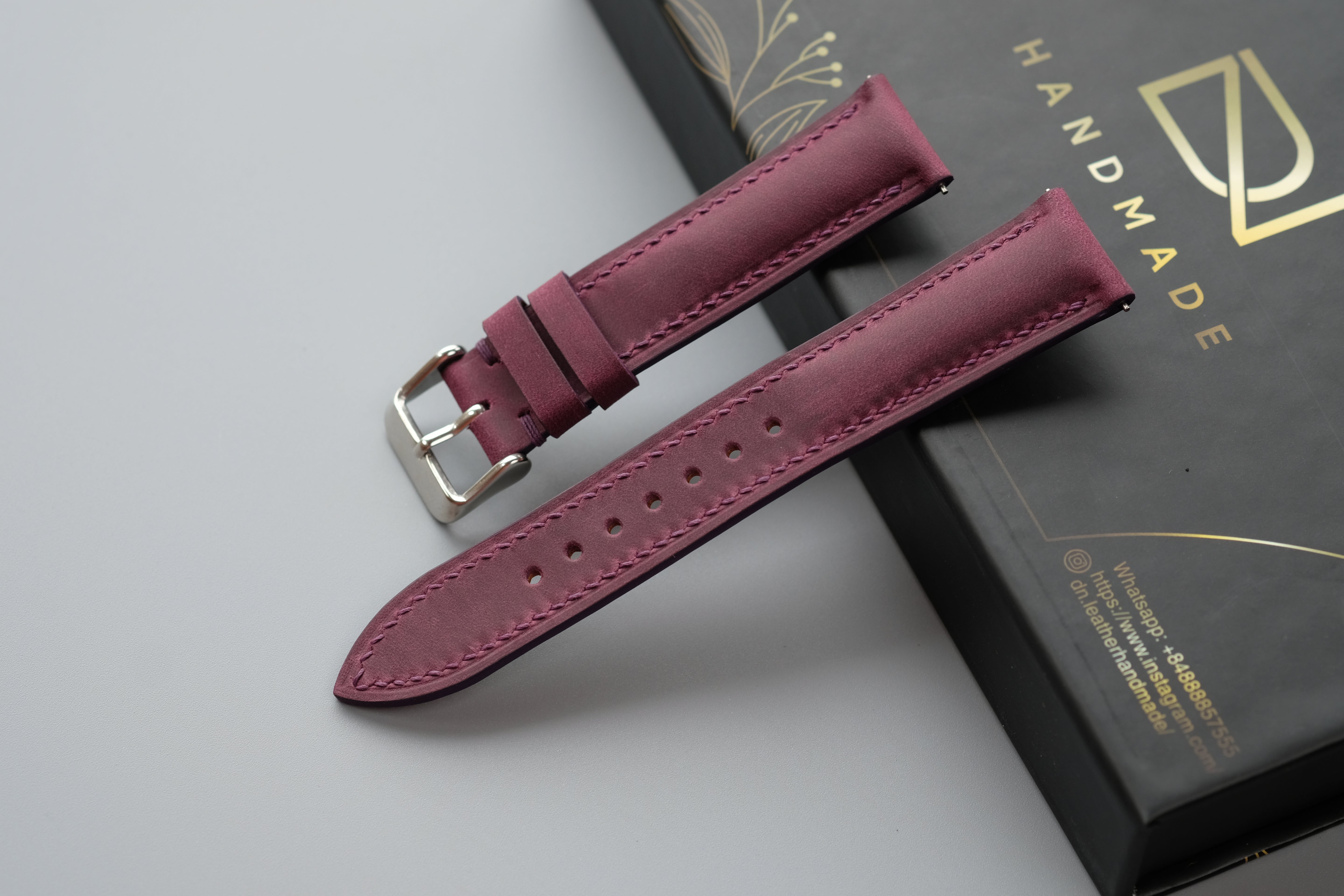 Purple Waxed Cowhide Leather Watch Strap – Custom Sizes 16mm to 26mm