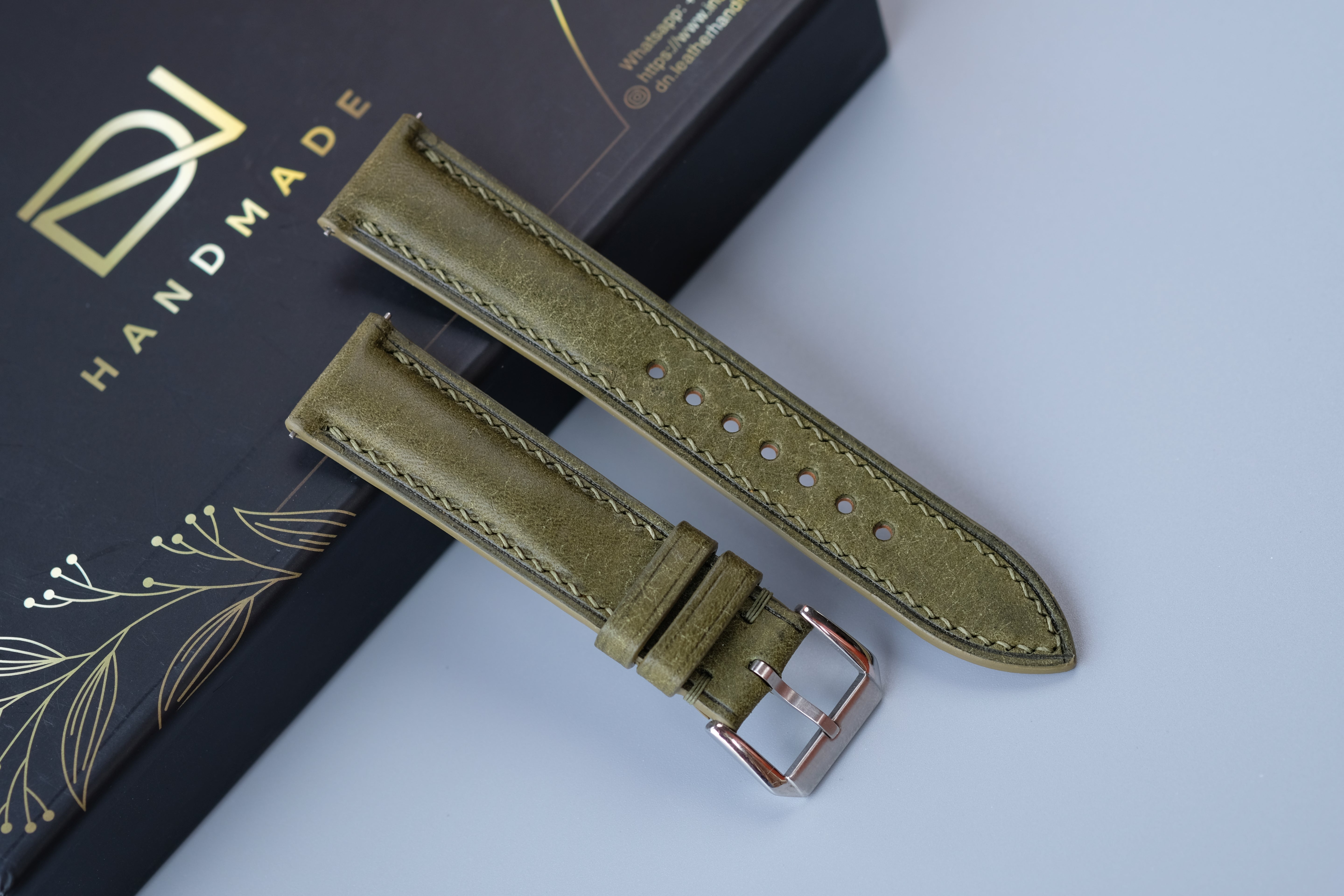 Olive Green Pueblo Leather Watch Strap – Custom Sizes 10mm to 26mm