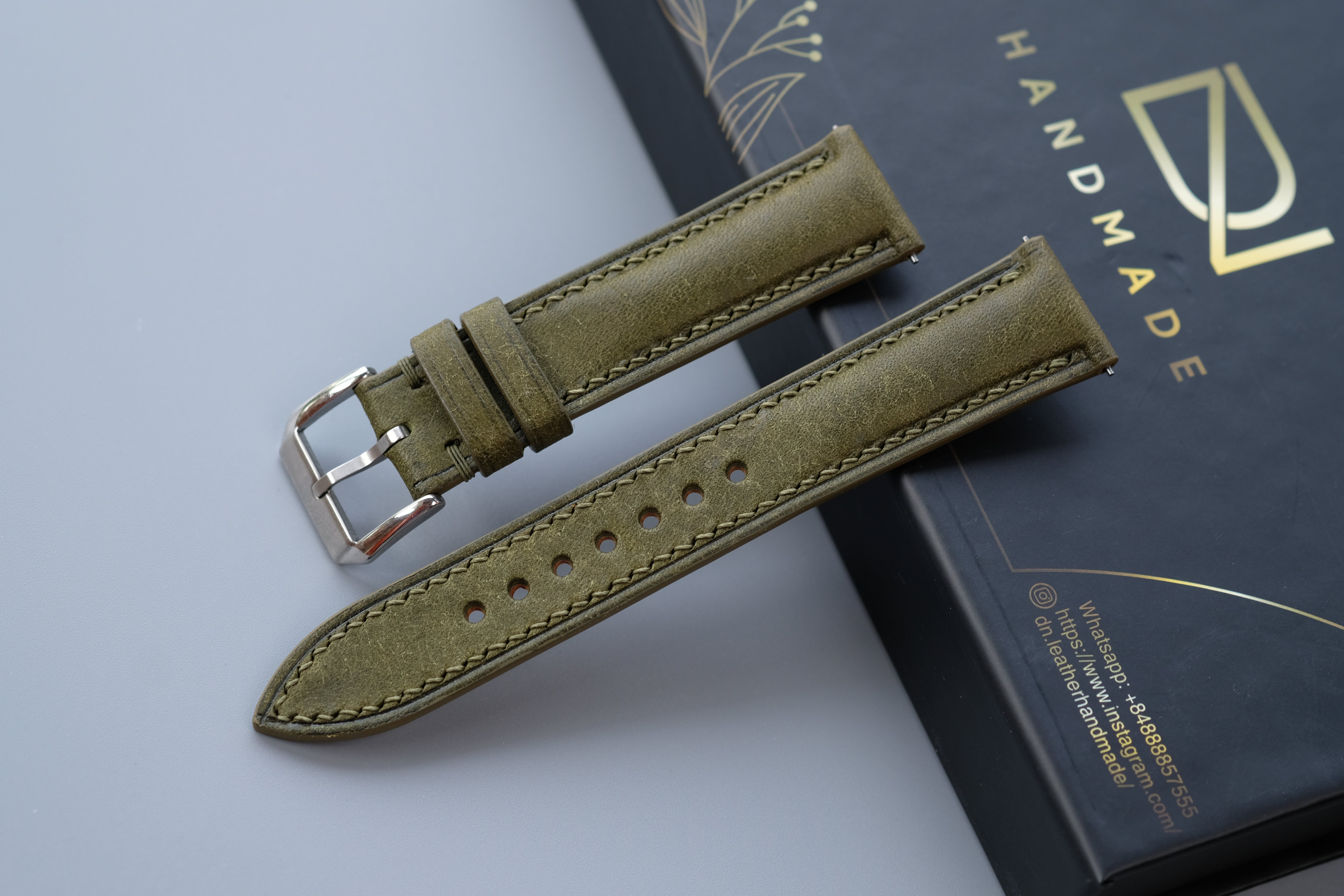 Olive Green Pueblo Leather Watch Strap – Custom Sizes 10mm to 26mm