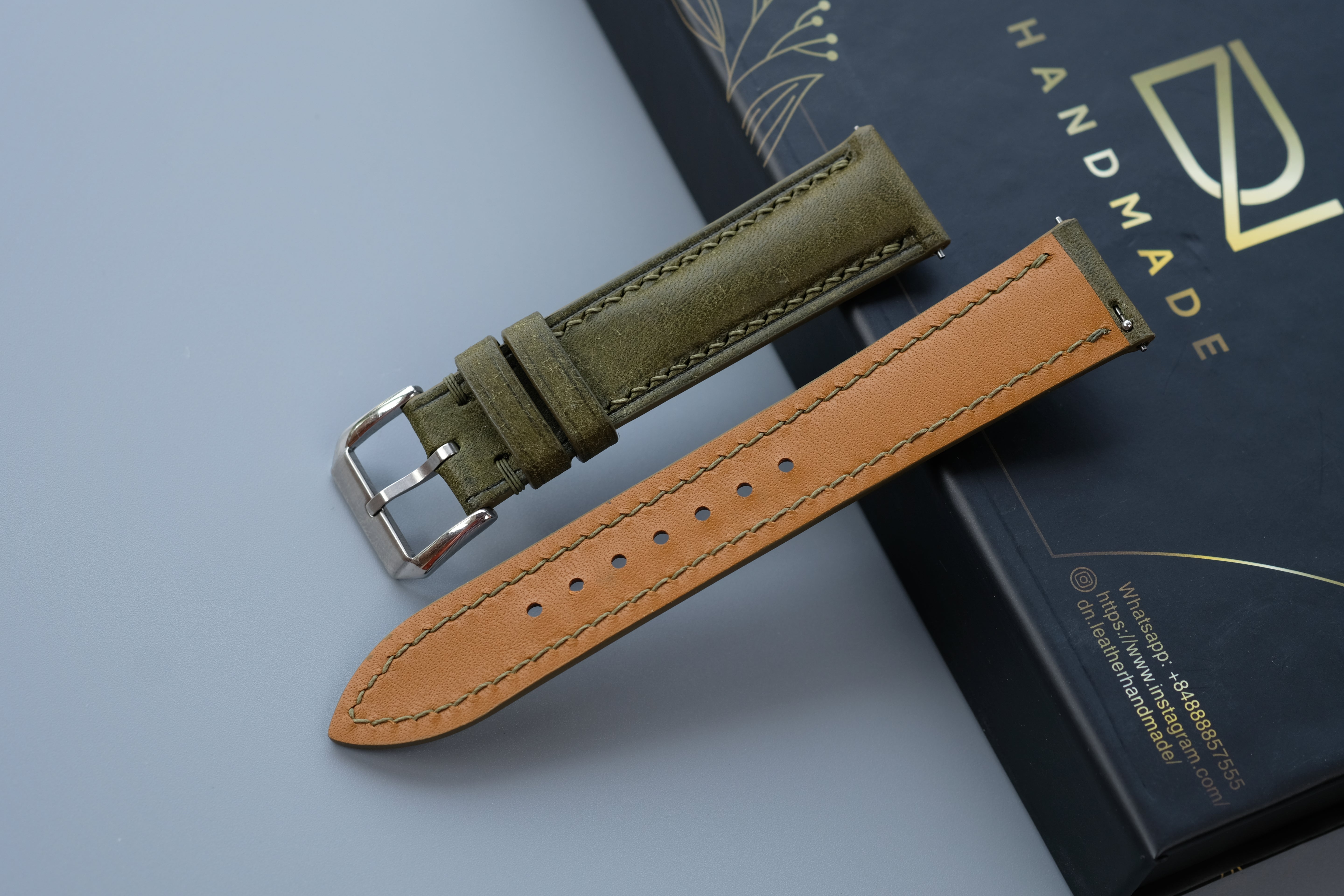 Olive Green Pueblo Leather Watch Strap – Custom Sizes 10mm to 26mm