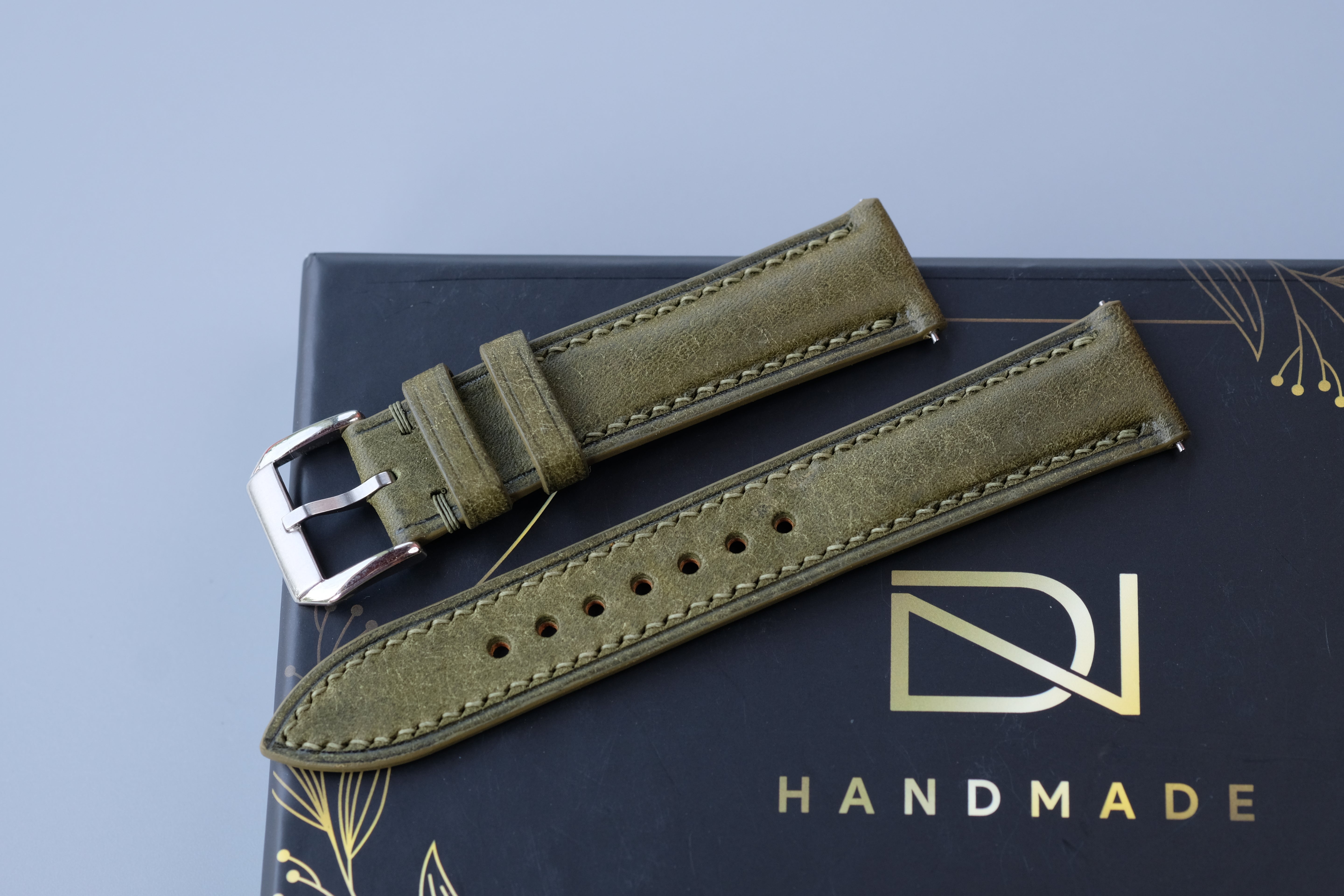 Olive Green Pueblo Leather Watch Strap – Custom Sizes 10mm to 26mm